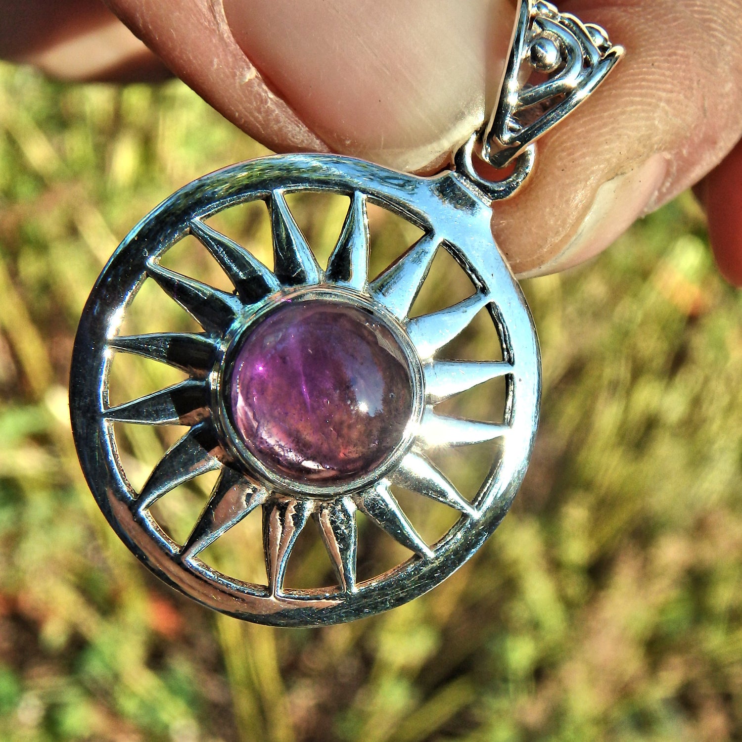 Jelly Purple Amethyst Sunshine  Pendant in Sterling Silver (Includes Silver Chain) - Earth Family Crystals