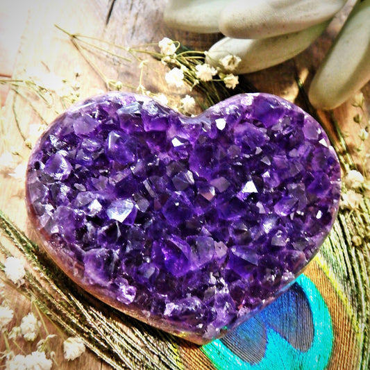  AA Grade Breathtaking Deep Grape Purple Amethyst Druzy Heart Carving 1