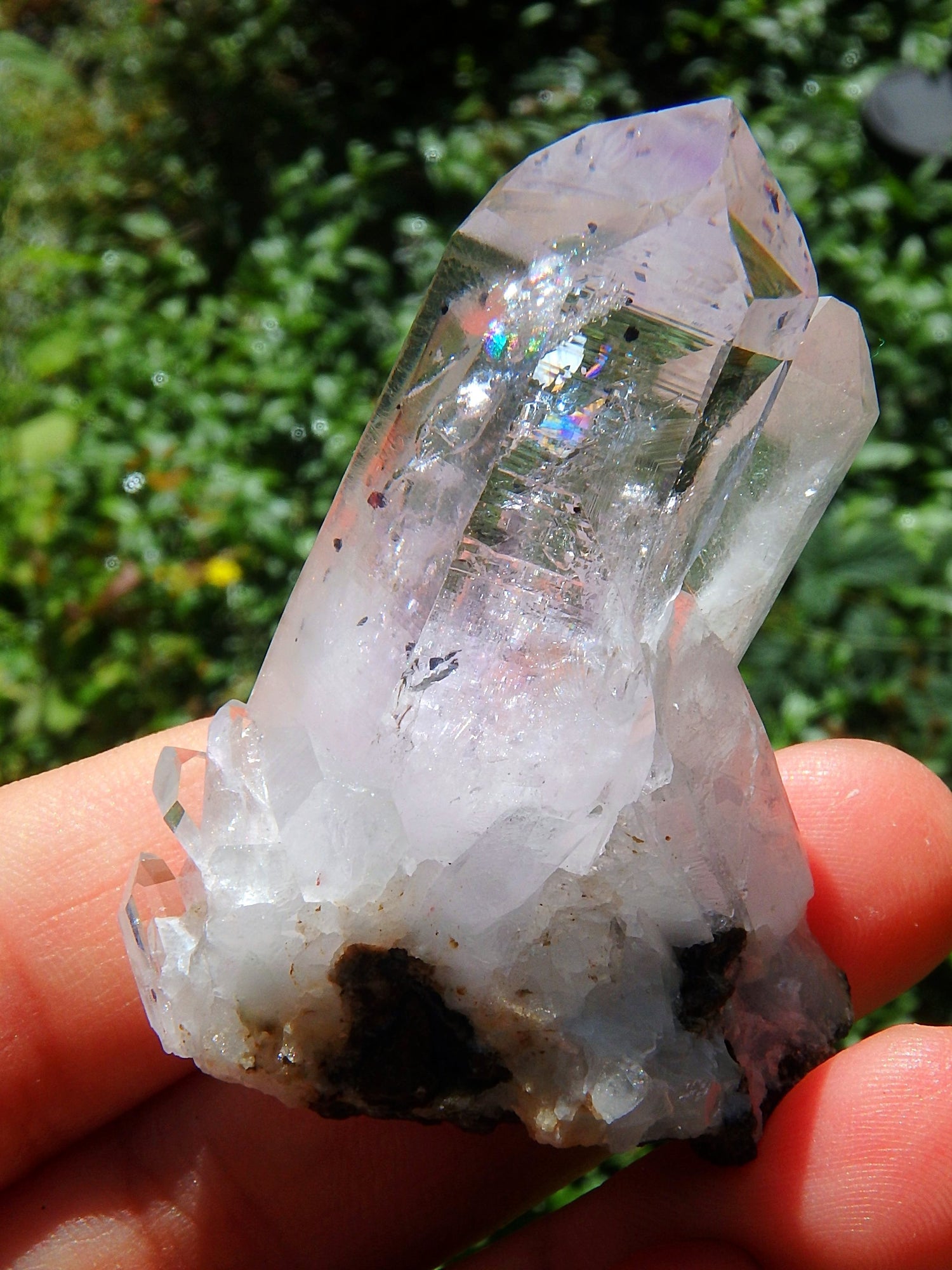 Moving Ancient Water Bubble~Light Lavender Purple Brandberg Amethyst Twin Point Cluster From Namibia - Earth Family Crystals