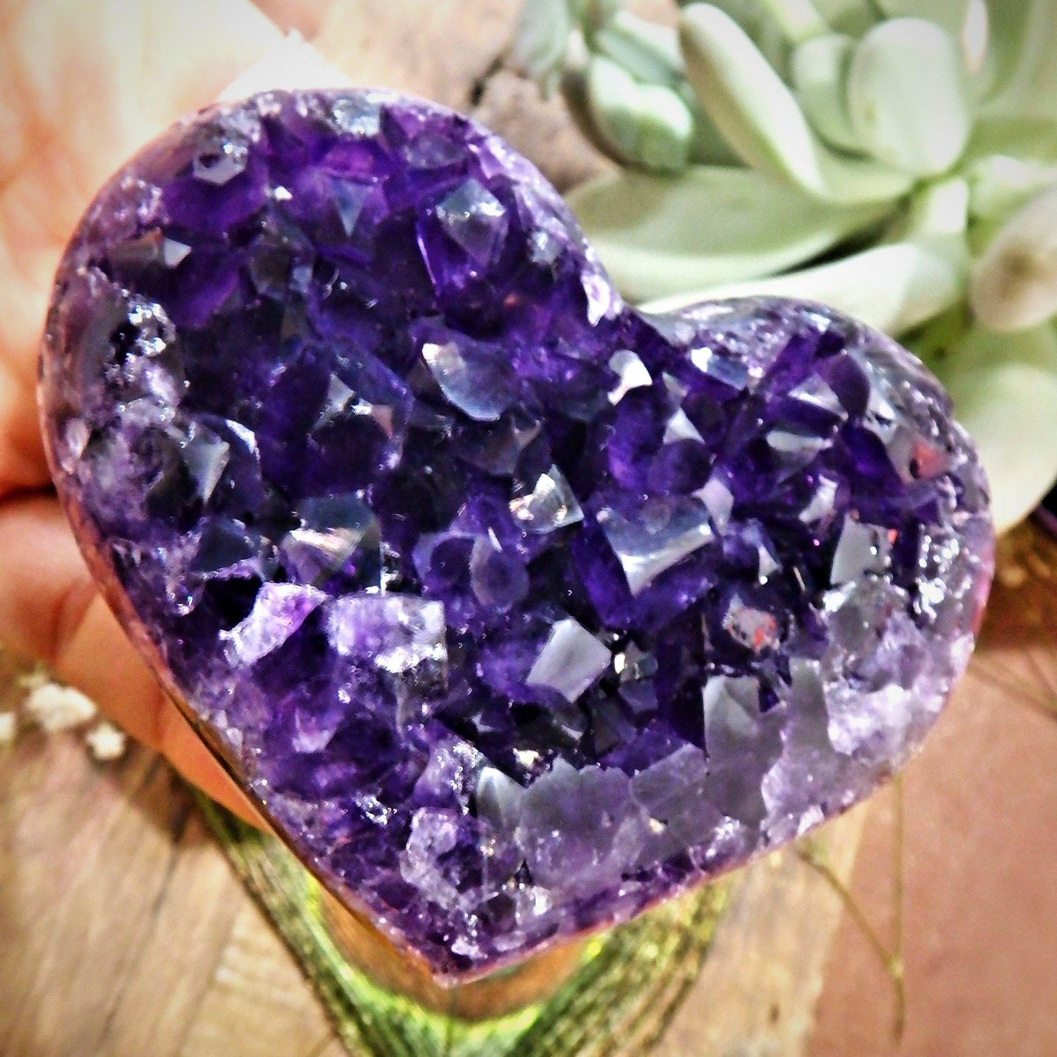  AA Grade Breathtaking Deep Grape Purple Amethyst Druzy Heart Carving 2