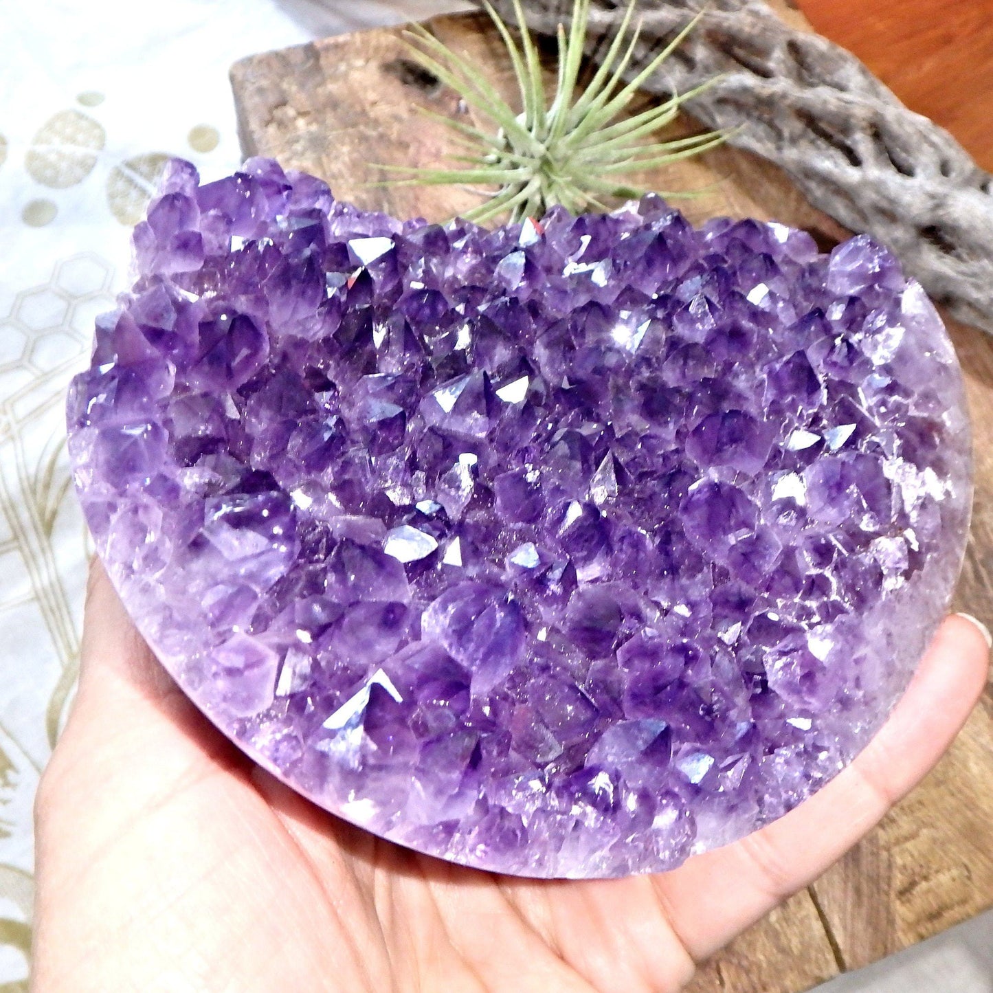  Amazing Large Amethyst Partial Sphere Carving With Fantastic Underside Natural Flower Pattern