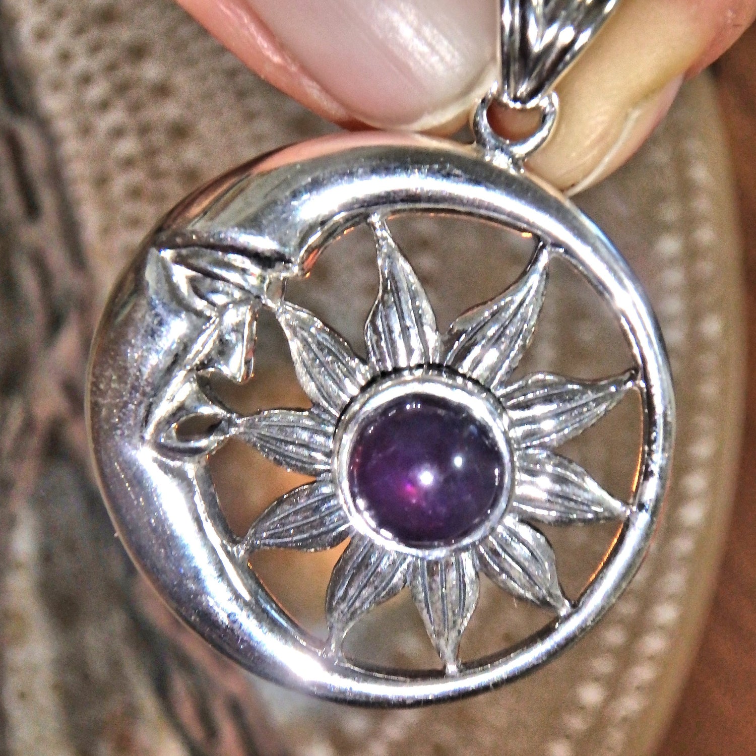 Midnight Light Amethyst Crescent Moon Pendant Sterling Silver (Includes Silver Chain) - Earth Family Crystals