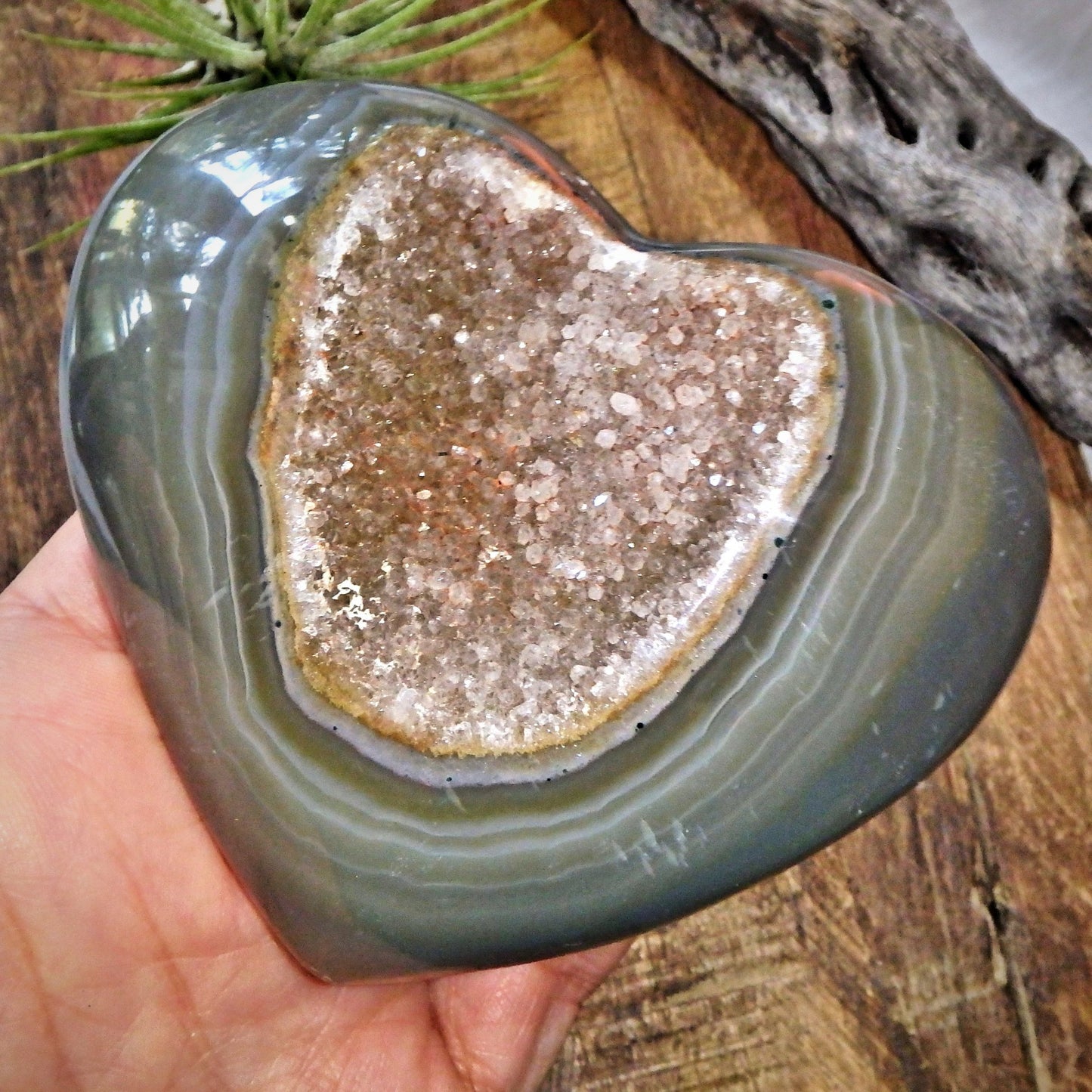 Incredible Galaxy Agate Druzy Love Heart Carving - Earth Family Crystals