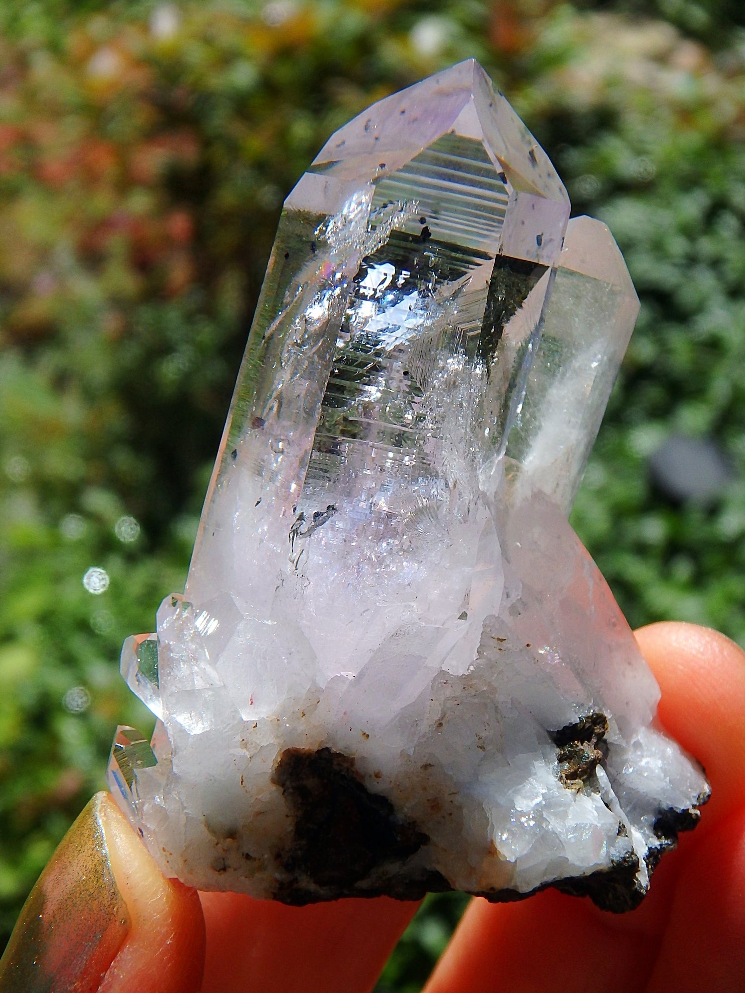 Moving Ancient Water Bubble~Light Lavender Purple Brandberg Amethyst Twin Point Cluster From Namibia - Earth Family Crystals