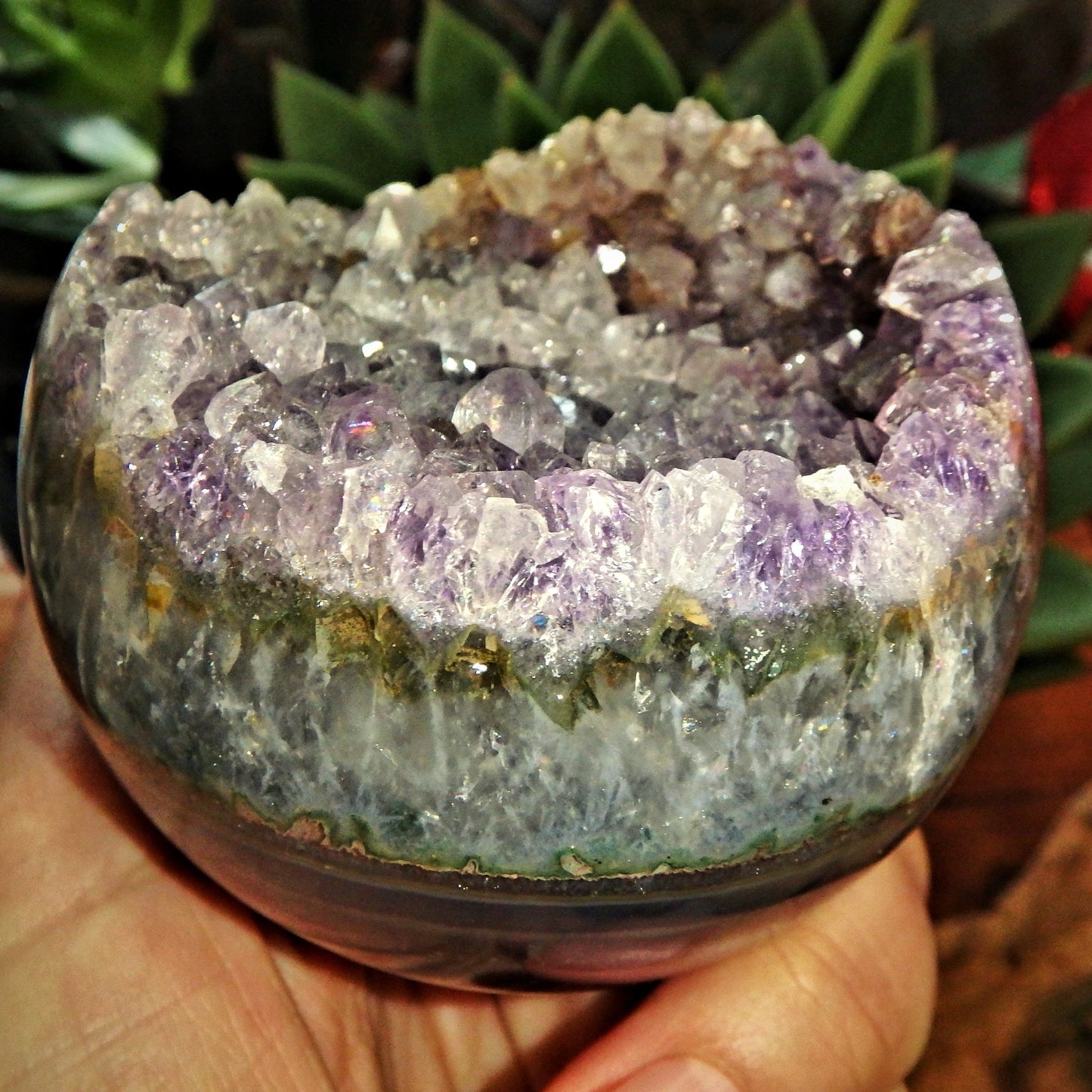 Landscape Patterns Purple Amethyst Druzy & Polished Agate Geode Sphere From Brazil