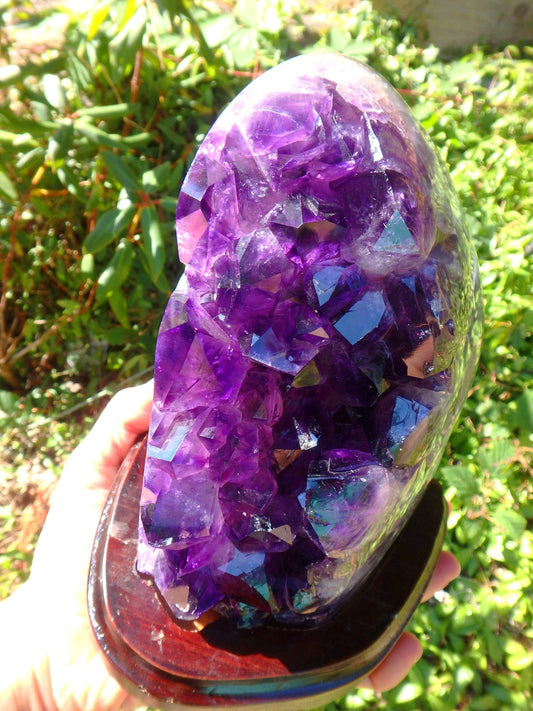  AA Grade Dark Grape Jelly Purple Amethyst Specimen Display Specimen on Removable Wood Stand