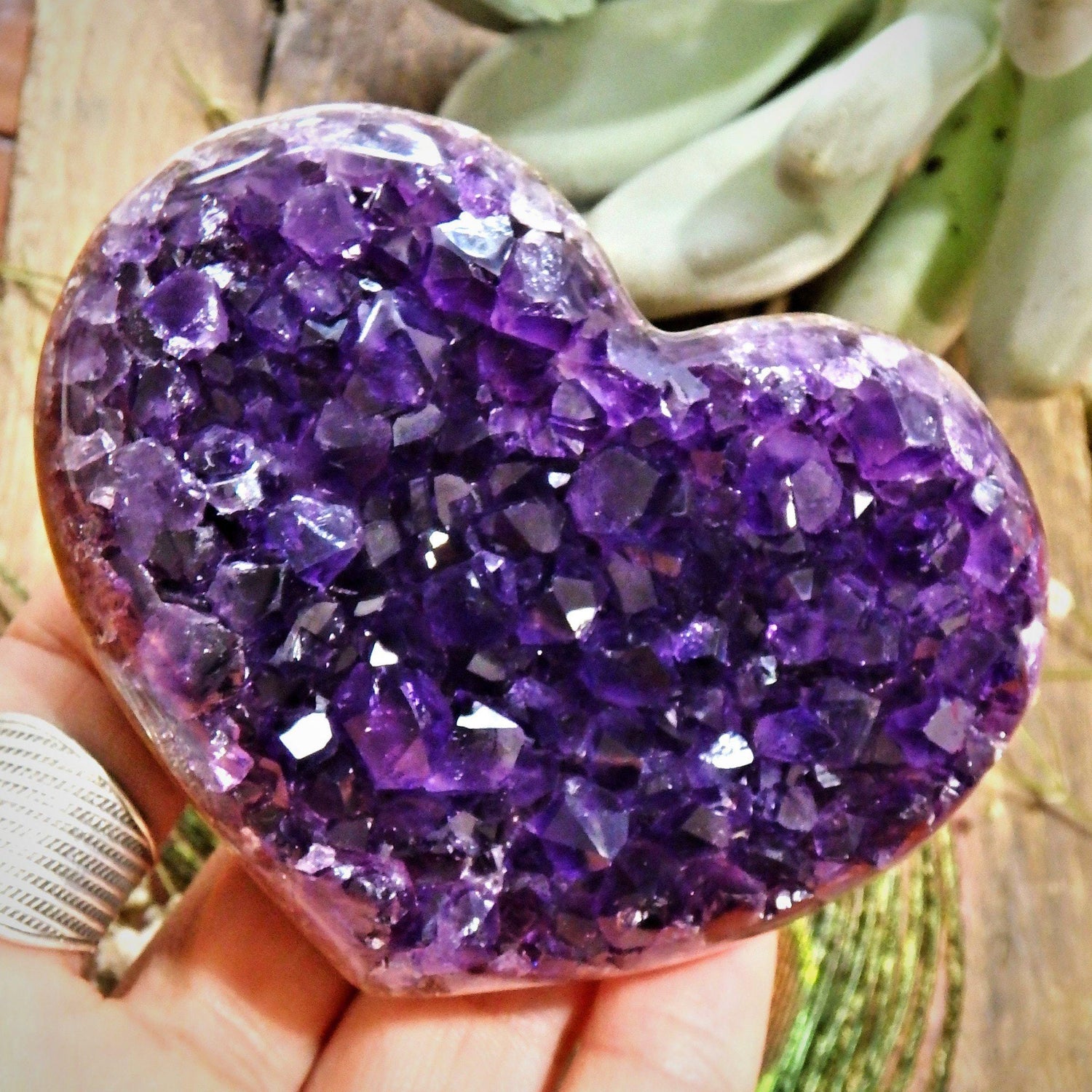  AA Grade Breathtaking Deep Grape Purple Amethyst Druzy Heart Carving 1