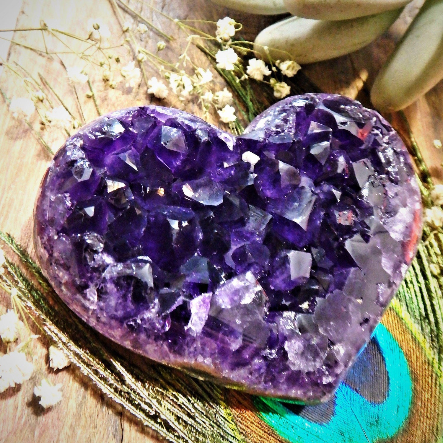  AA Grade Breathtaking Deep Grape Purple Amethyst Druzy Heart Carving 2