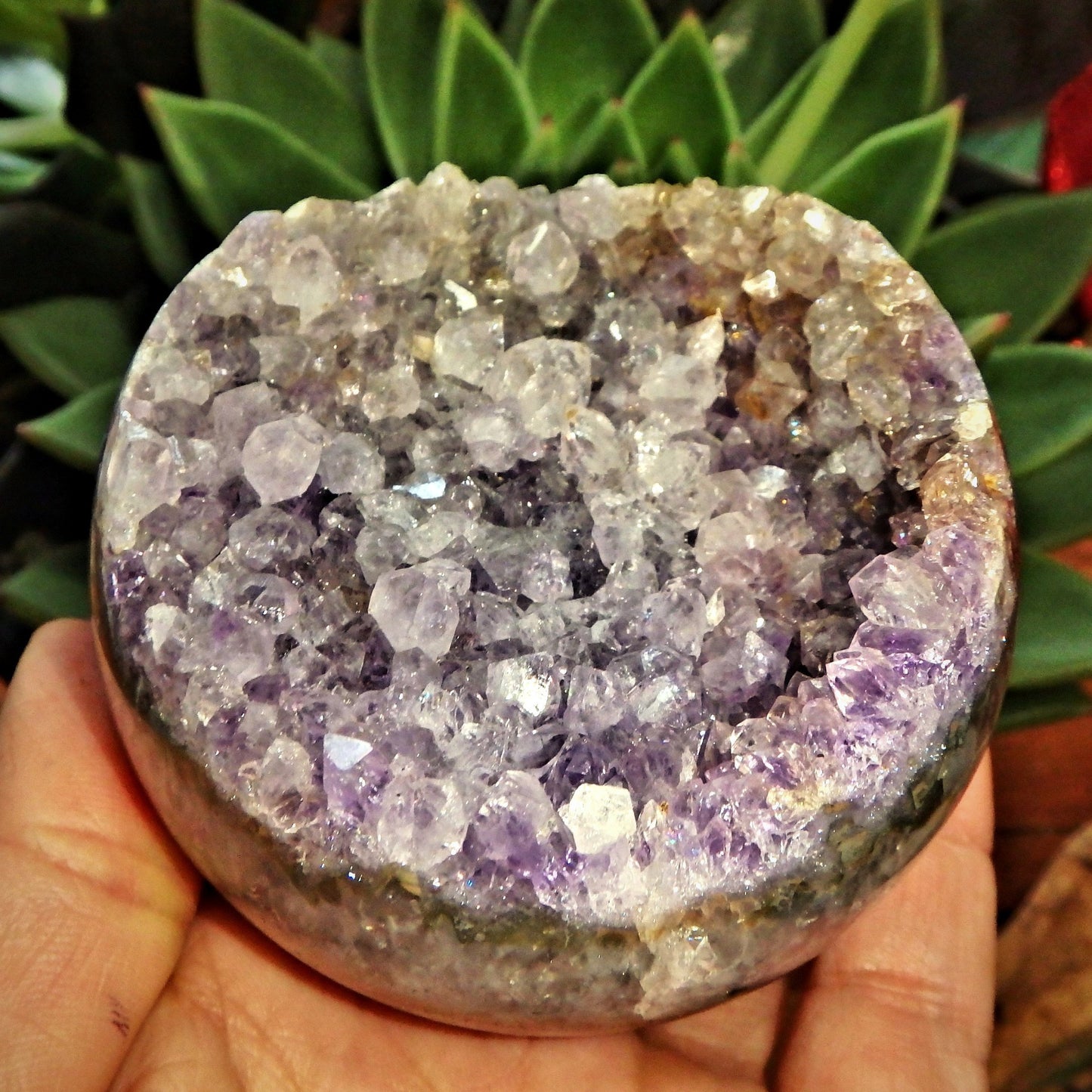 Landscape Patterns Purple Amethyst Druzy & Polished Agate Geode Sphere From Brazil