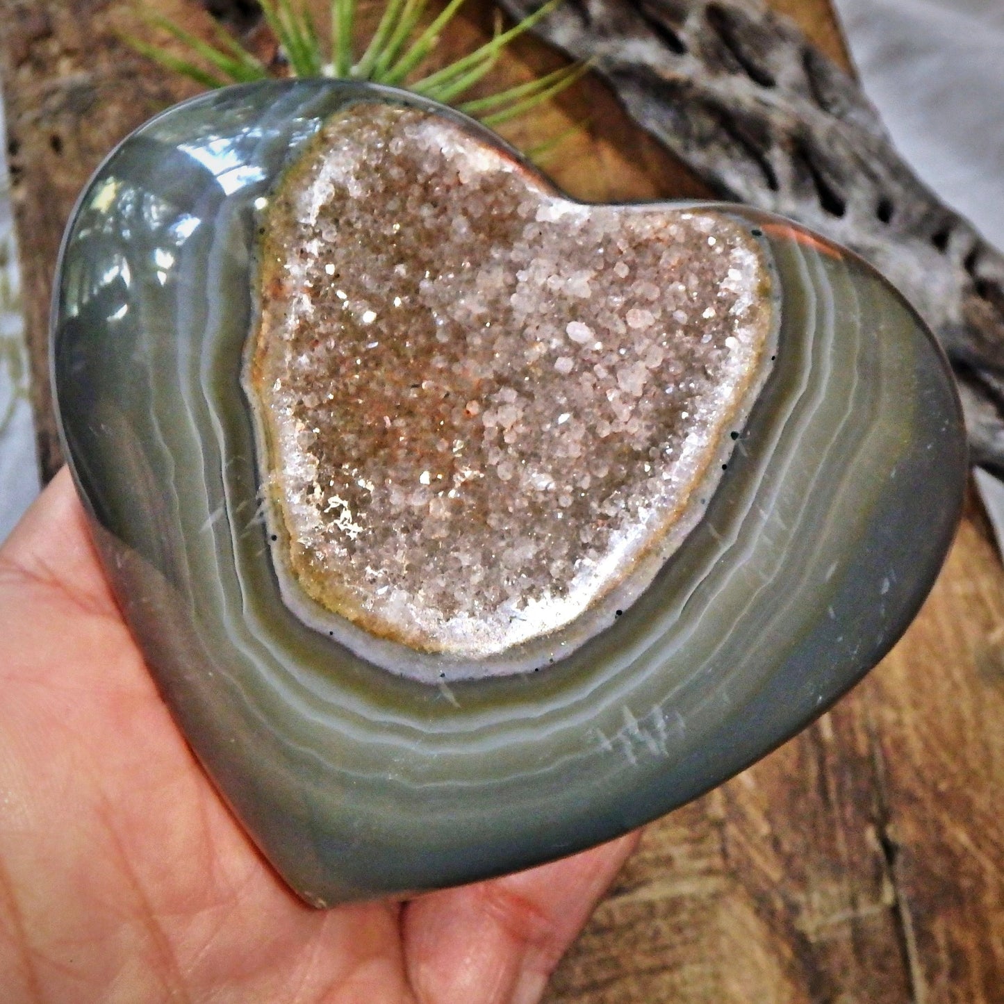 Incredible Galaxy Agate Druzy Love Heart Carving - Earth Family Crystals