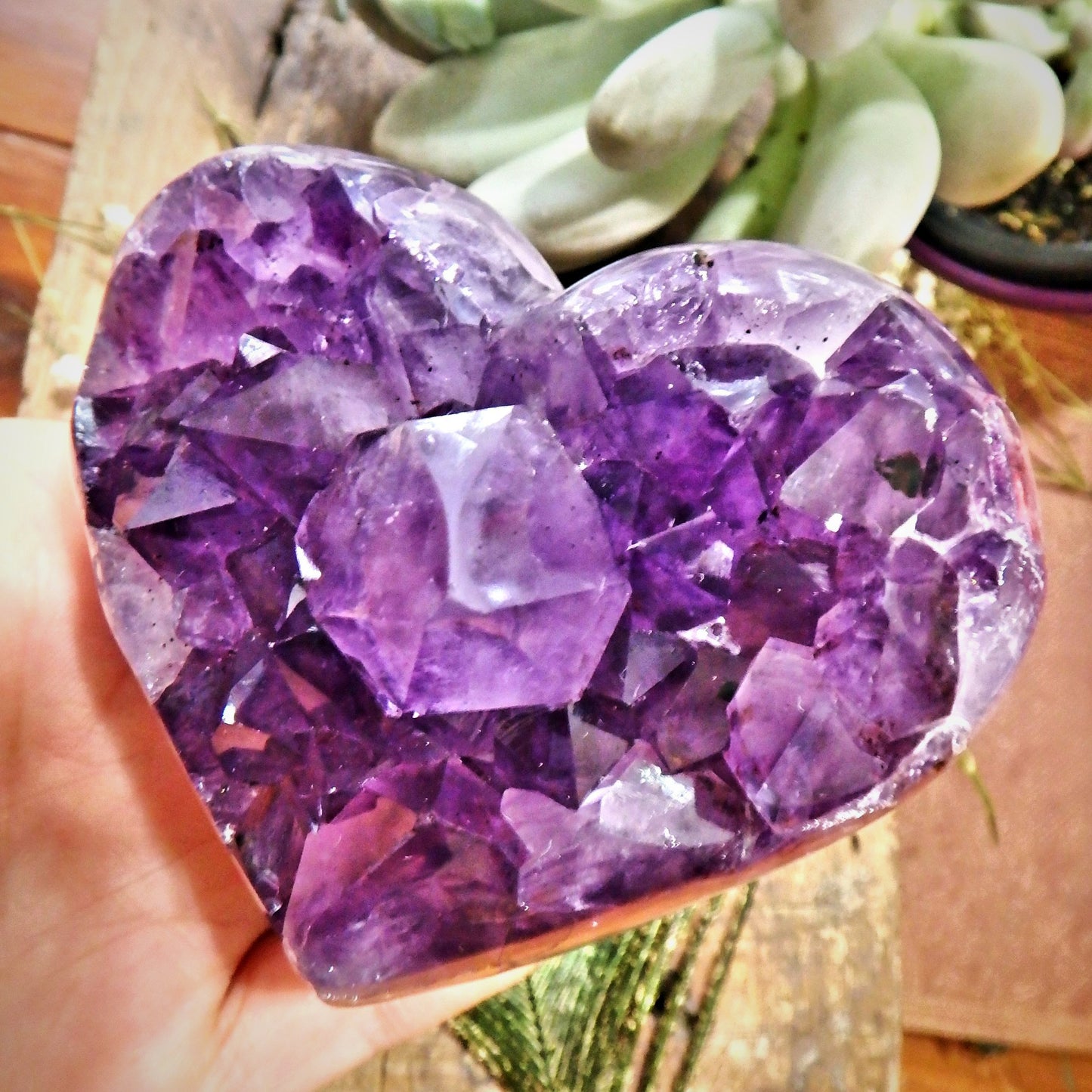 Gorgeous Large Points Purple Amethyst Druzy Heart Carving - Earth Family Crystals