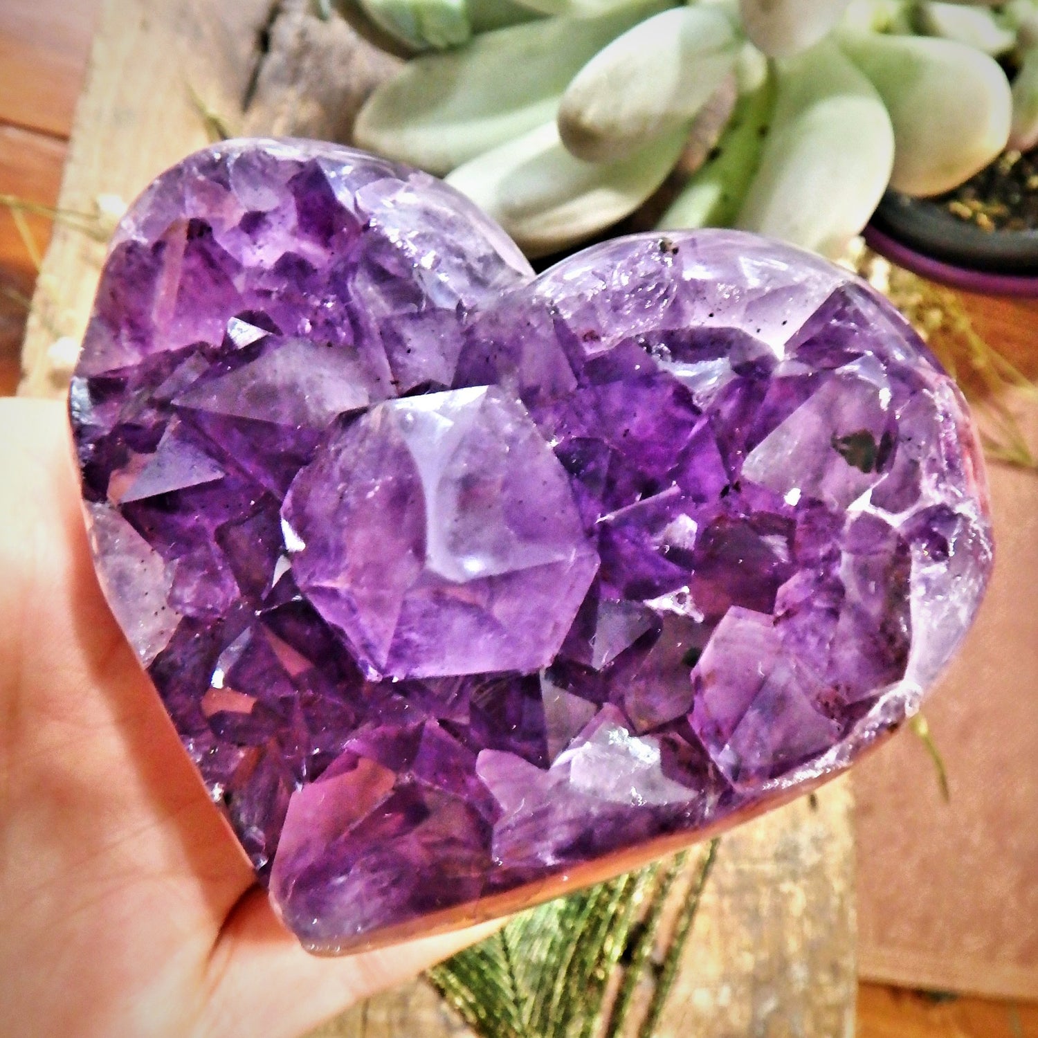 Gorgeous Large Points Purple Amethyst Druzy Heart Carving - Earth Family Crystals