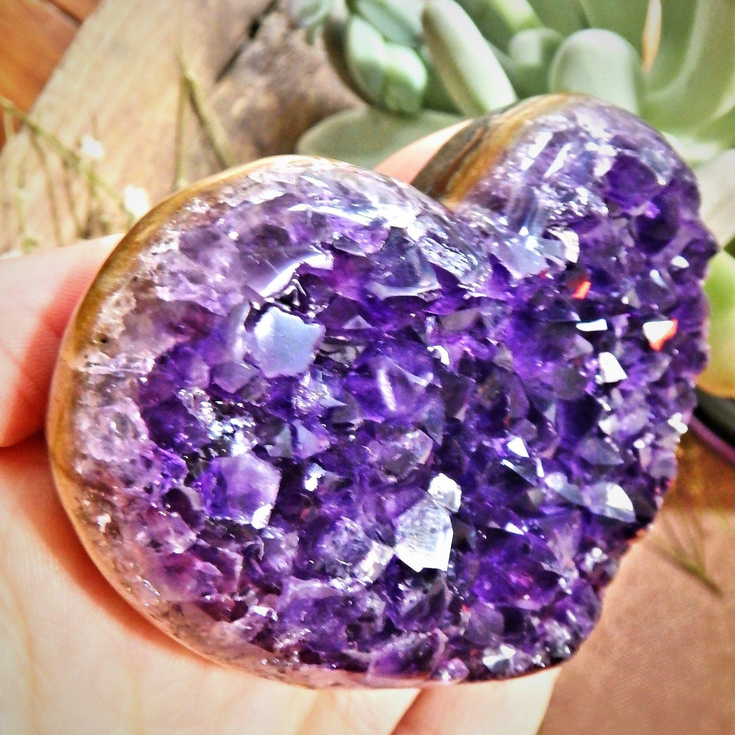  AA Grade Breathtaking Deep Grape Purple Amethyst Druzy Heart Carving 1