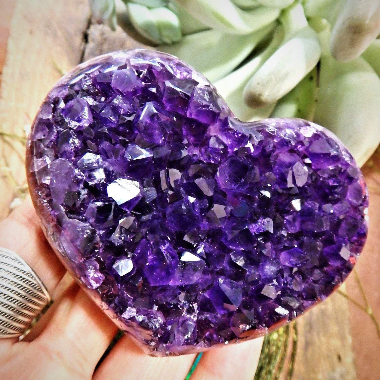  AA Grade Breathtaking Deep Grape Purple Amethyst Druzy Heart Carving 1