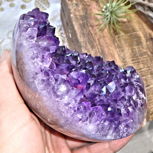  Amazing Large Amethyst Partial Sphere Carving With Fantastic Underside Natural Flower Pattern