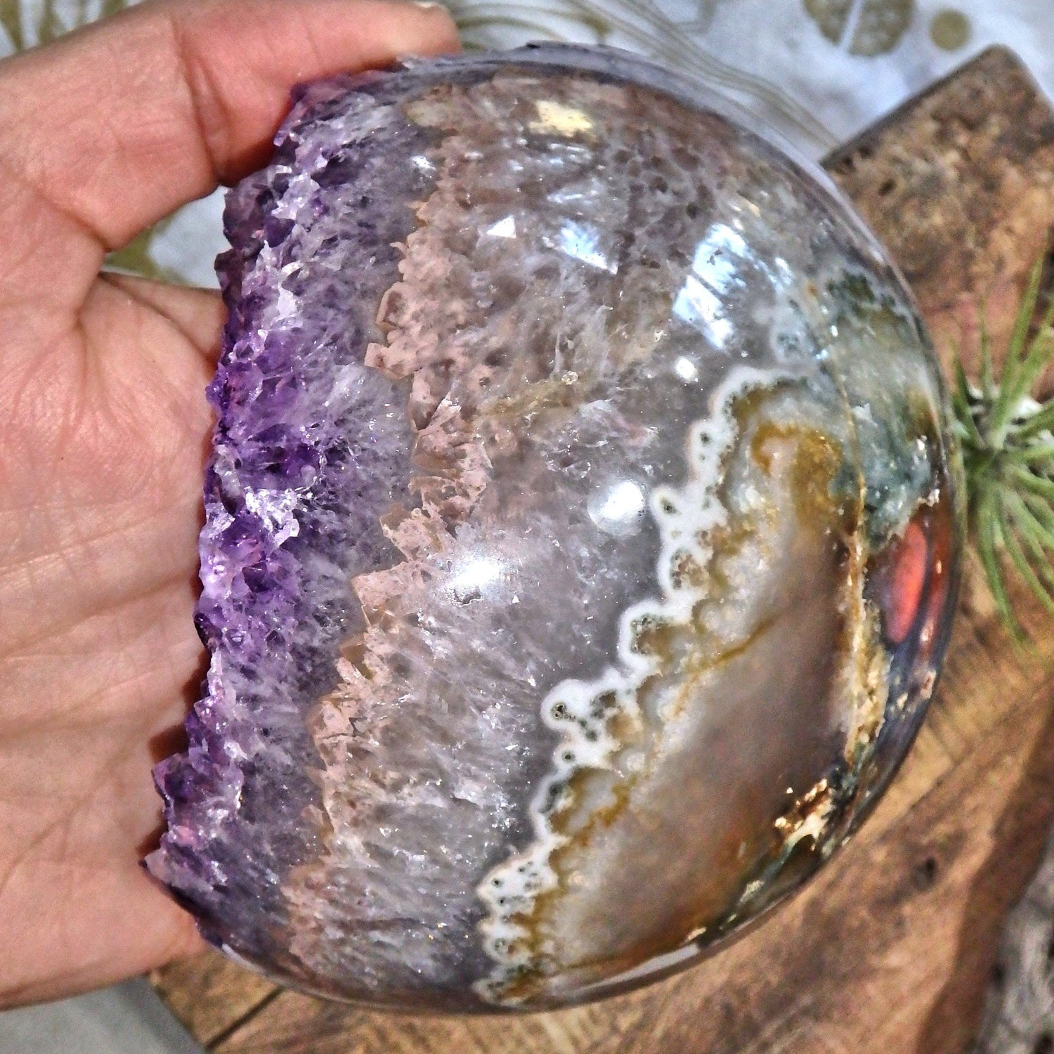  Amazing Large Amethyst Partial Sphere Carving With Fantastic Underside Natural Flower Pattern