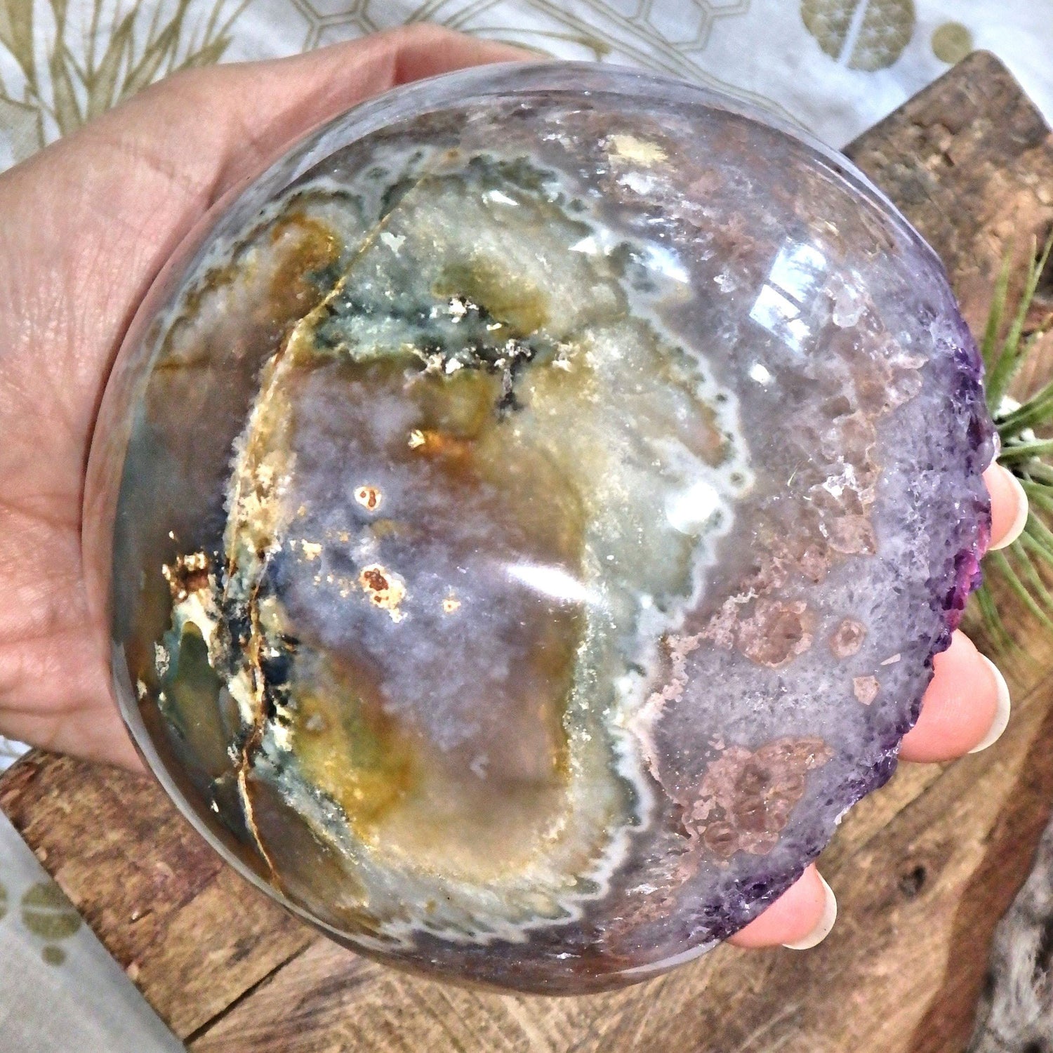  Amazing Large Amethyst Partial Sphere Carving With Fantastic Underside Natural Flower Pattern