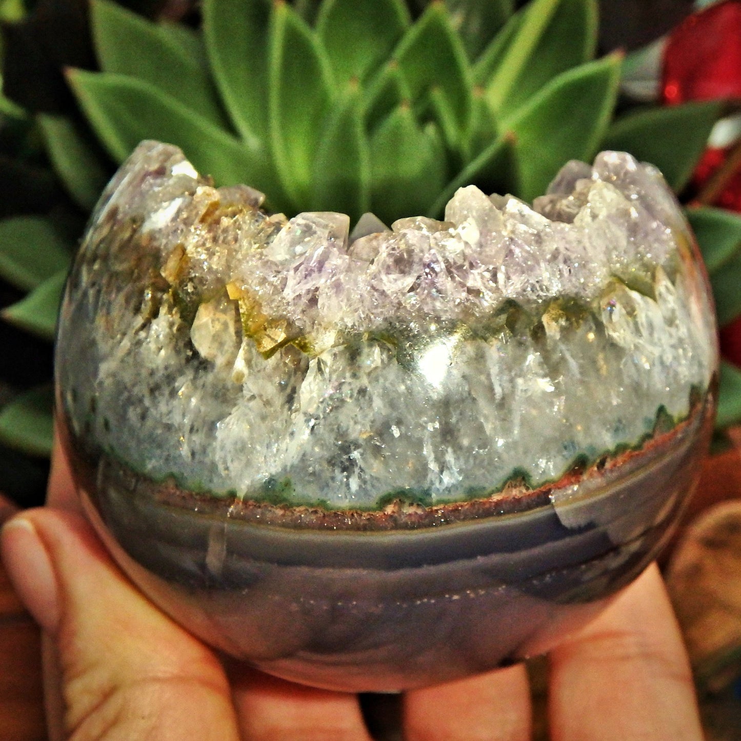 Landscape Patterns Purple Amethyst Druzy & Polished Agate Geode Sphere From Brazil