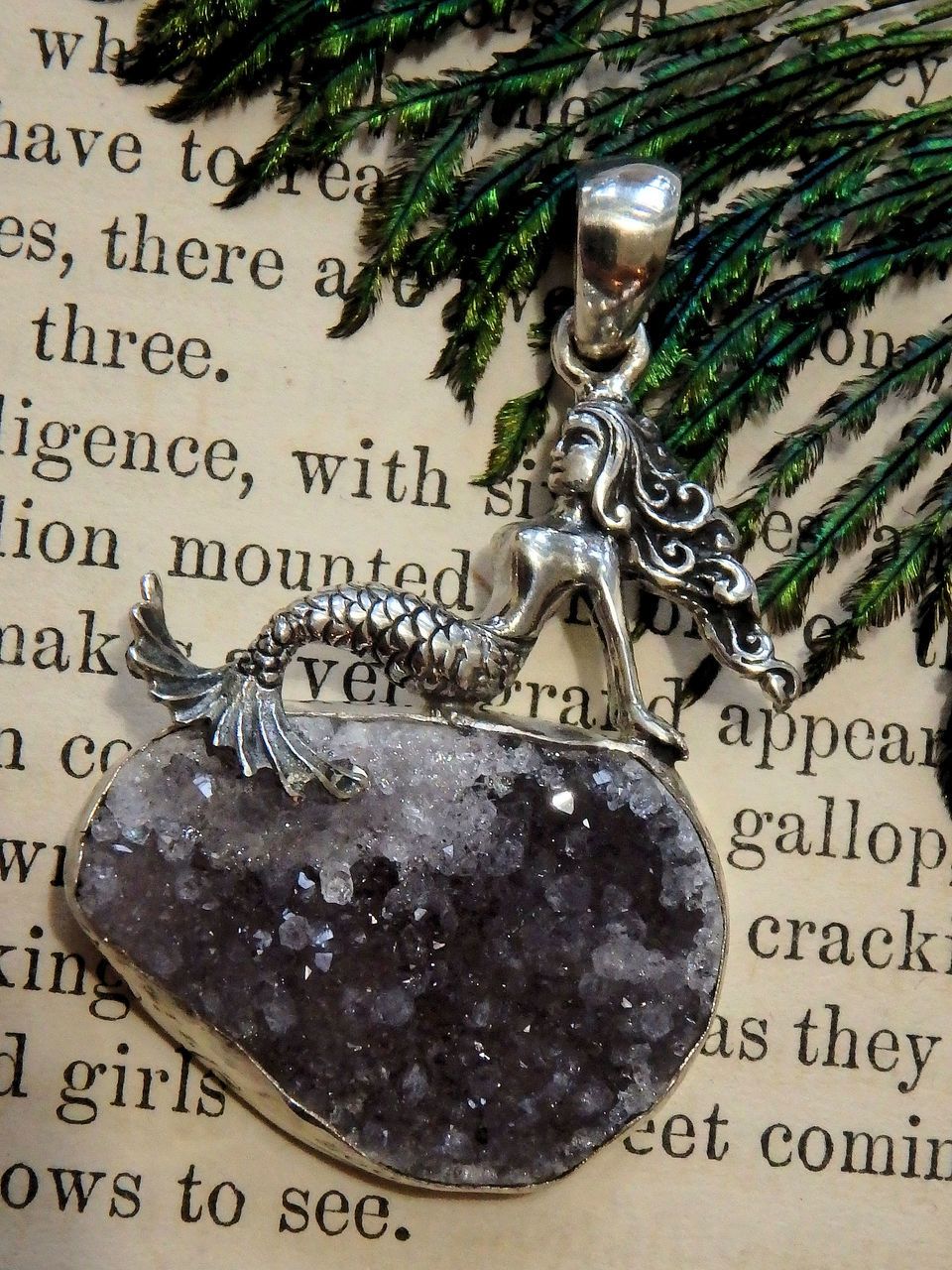 Gorgeous Mermaid & Amethyst Druzy Pendant in Sterling Silver (Includes Silver Chain) - Earth Family Crystals