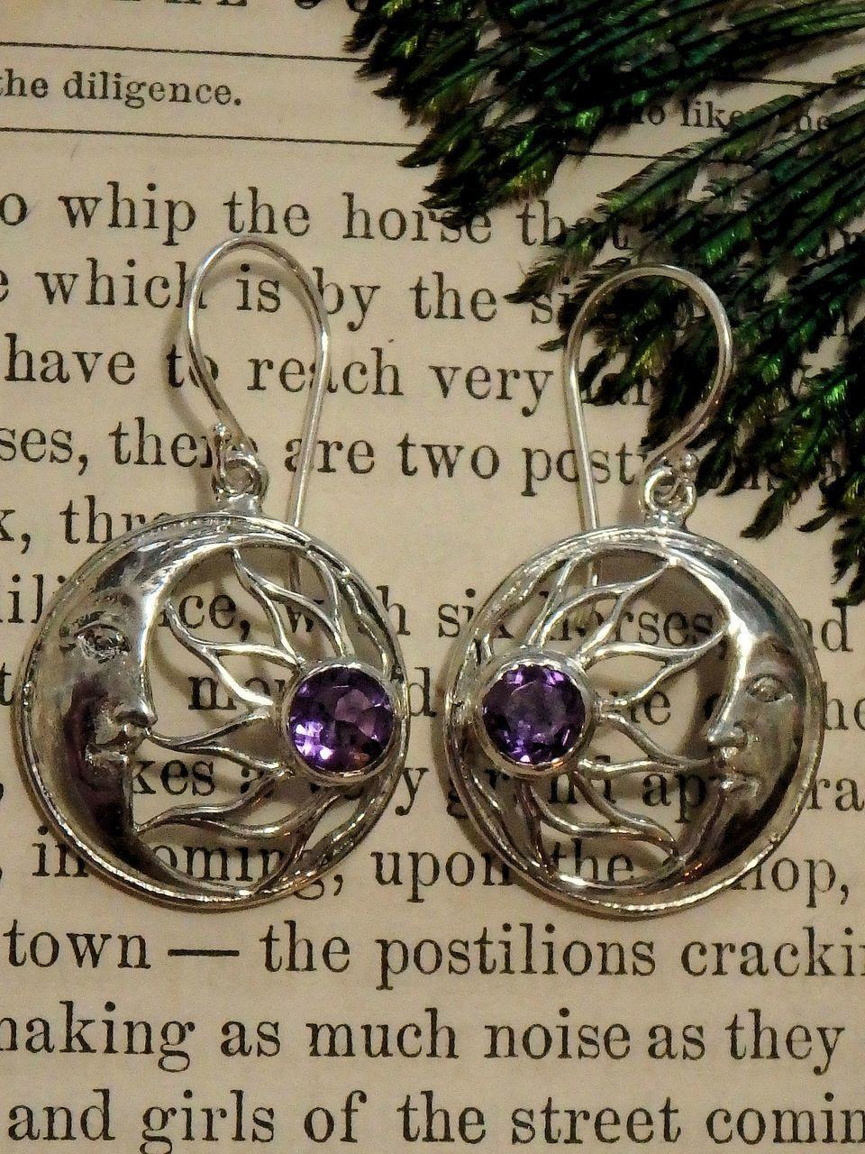  Crescent Moon Faceted Amethyst Earrings in Sterling Silver (Includes Silver Chain)