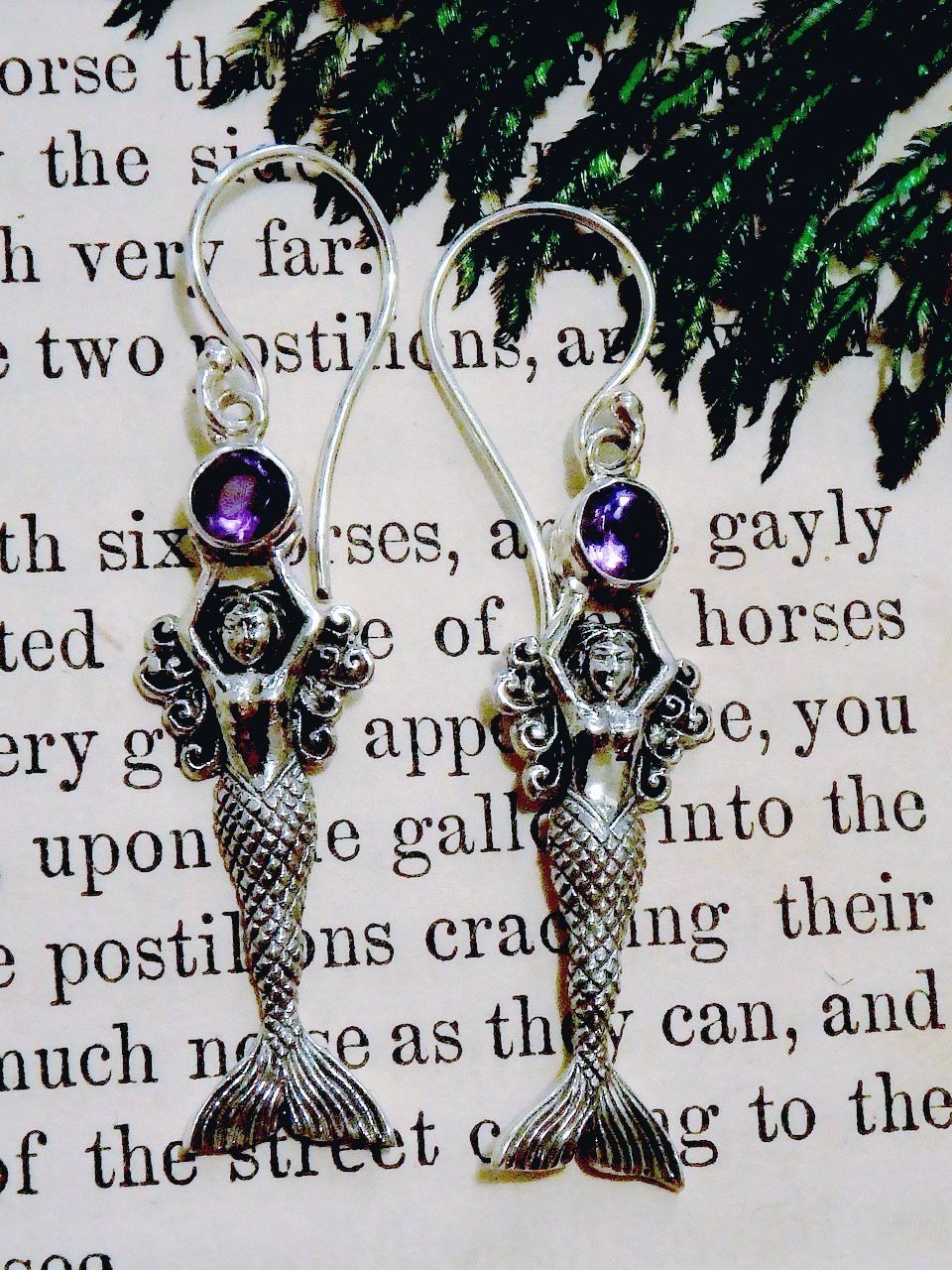 Mermaid Holding Faceted Amethyst Gemstone Earrings in Sterling Silver - Earth Family Crystals