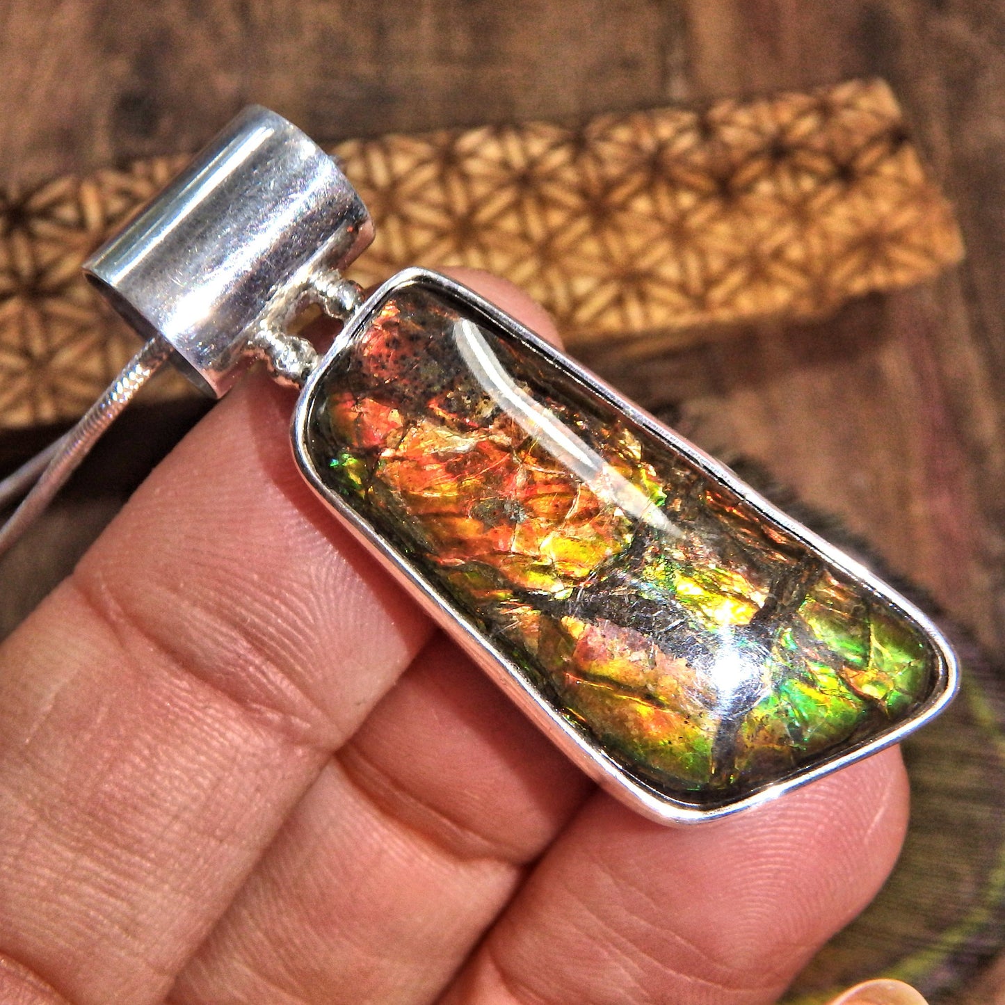 Lovely Flashes of Depth Ammolite  Pendant in Sterling Silver (Includes Silver Chain) - Earth Family Crystals