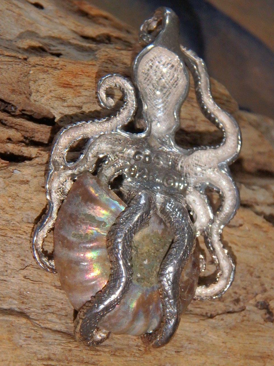 Gorgeous Ammonite & Octopus Pendant in Sterling (Includes Silver Chain) - Earth Family Crystals