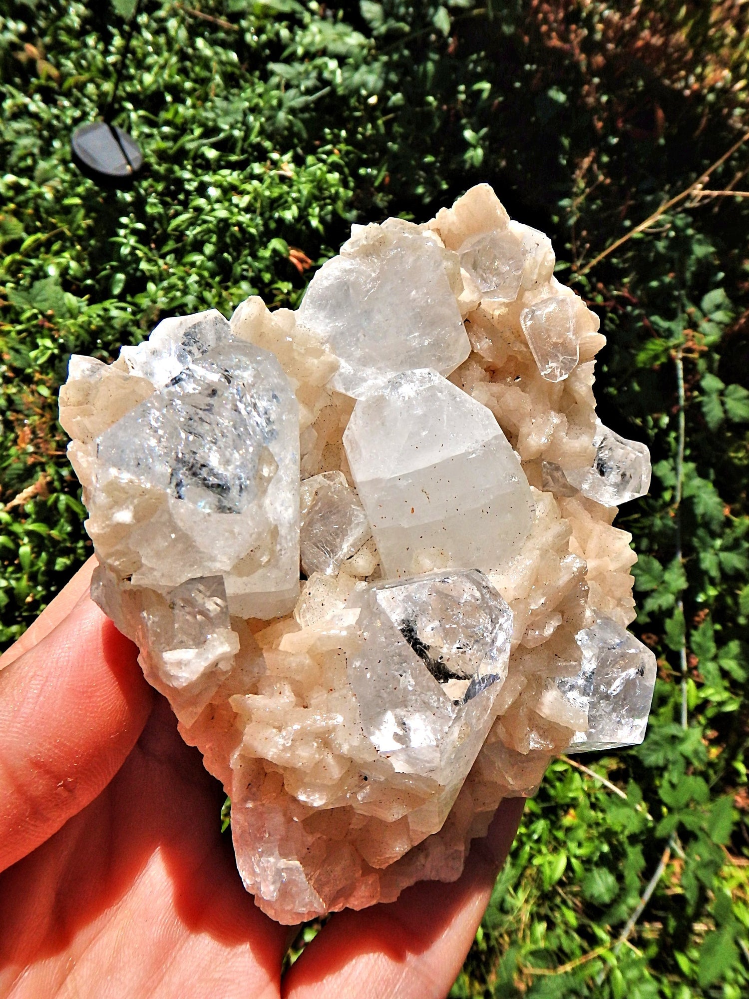 Large Chunky Clear Apophyllite Points Nestled in Peachy Pink stilbite Point Matrix - Metiz Tier Price
