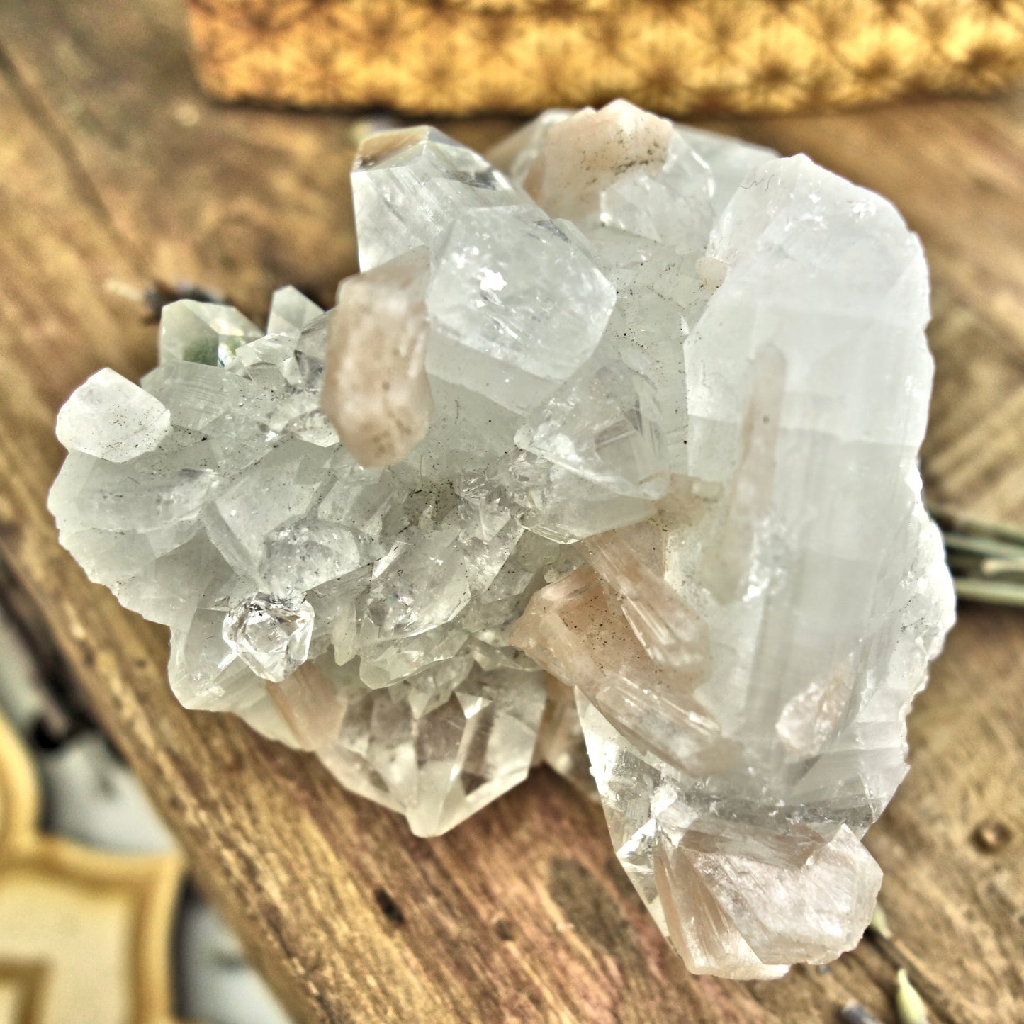Gemmy Optical Apophyllite Cluster With Stilbite Inclusions From India - Earth Family Crystals