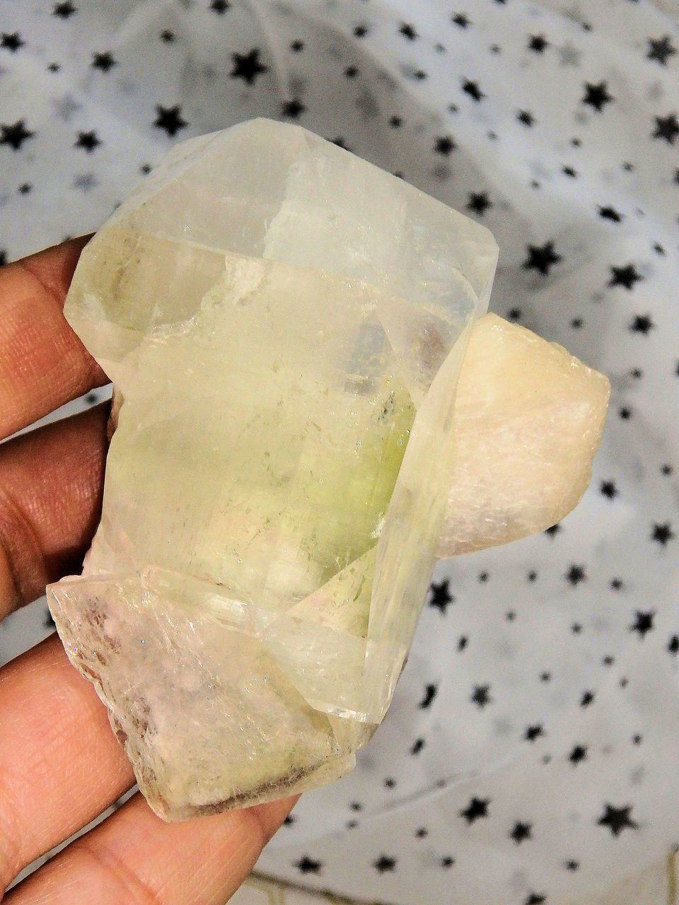  Brilliant Chunky Mint Green & White Apophyllite With Pink Stilbite Inclusion From India
