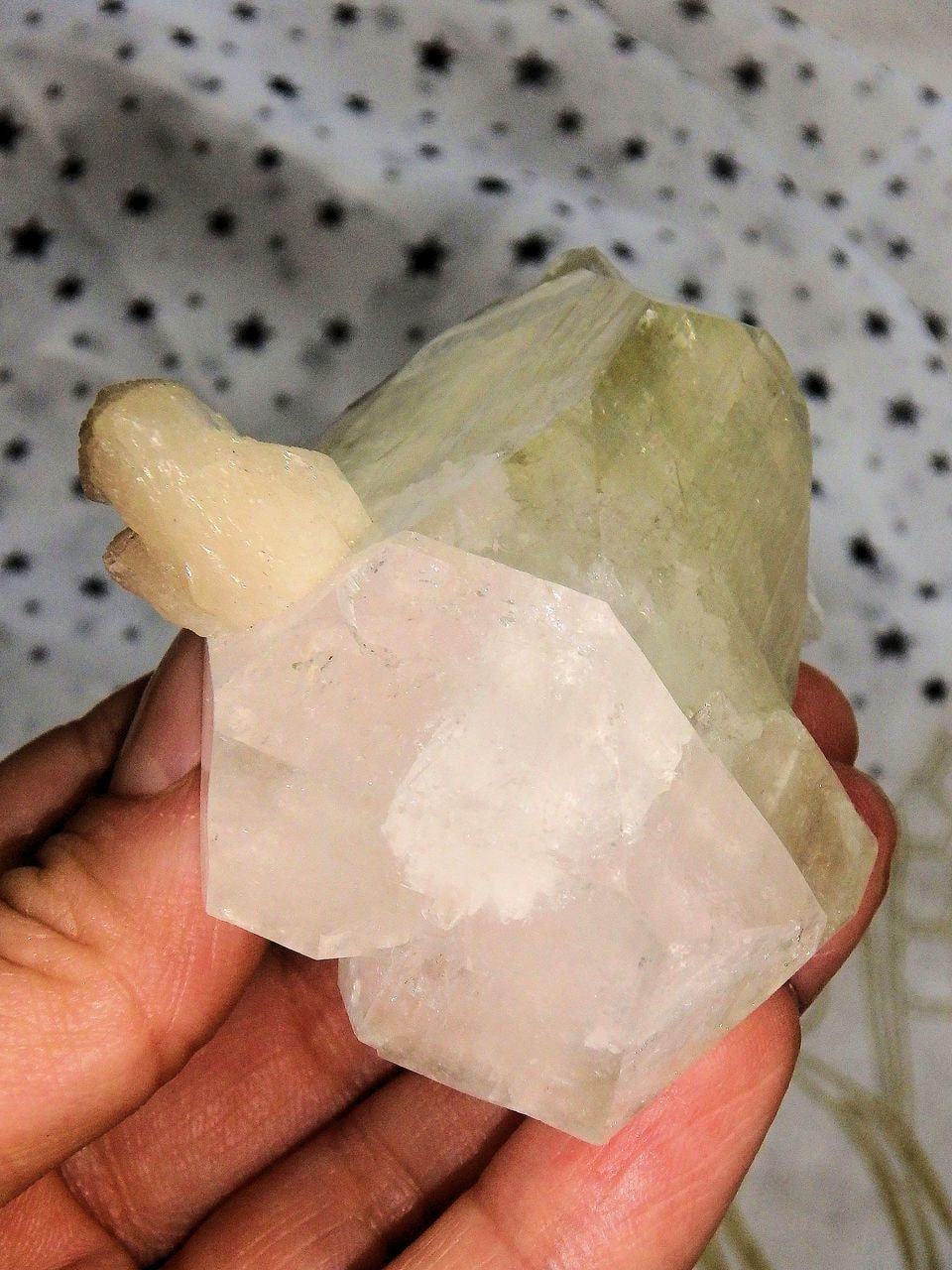  Brilliant Chunky Mint Green & White Apophyllite With Pink Stilbite Inclusion From India