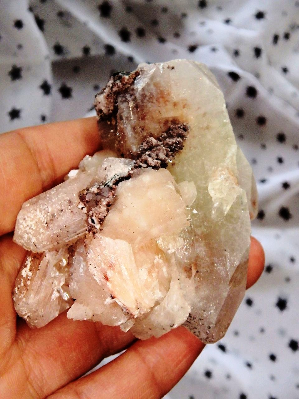 Precious Pretty Pink Stilbite & Apophyllite Cluster from India 1 - Earth Family Crystals
