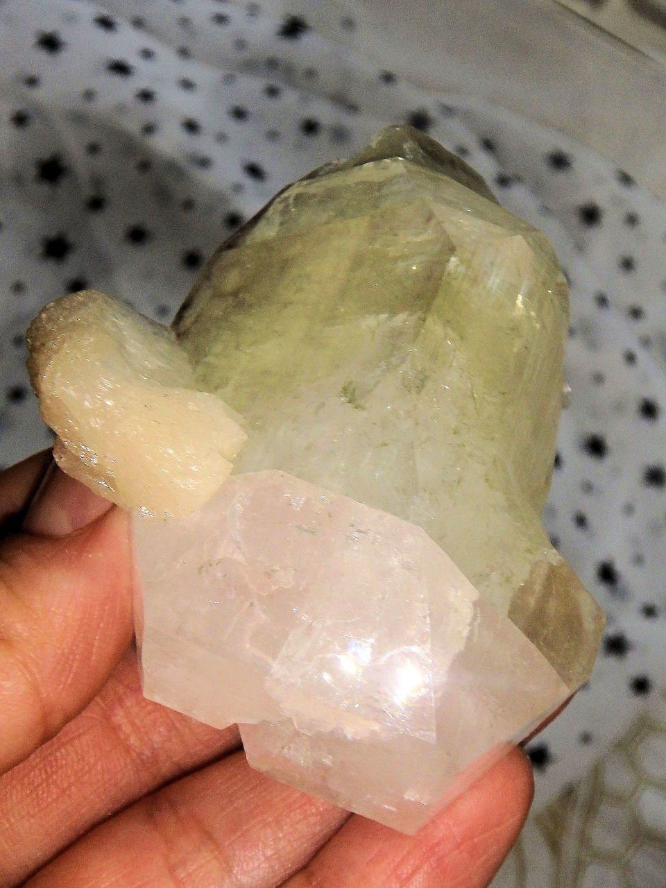  Brilliant Chunky Mint Green & White Apophyllite With Pink Stilbite Inclusion From India