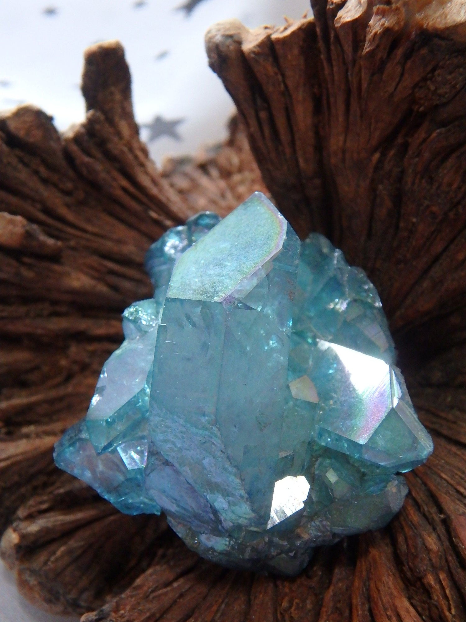  Cute Hand Held Aqua Aura Quartz Button Cluster From Arkansas