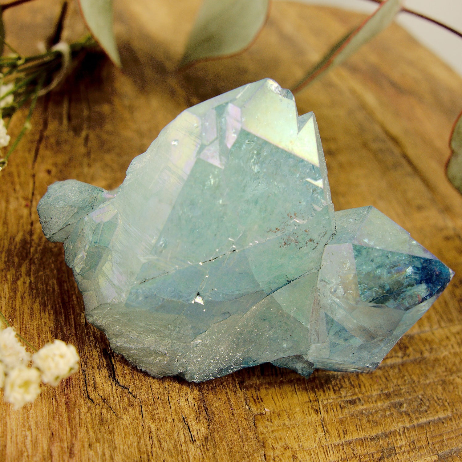 Gorgeous Rainbows Elestial Aqua Aura Quartz Cluster From Arkansas #1 - Earth Family Crystals