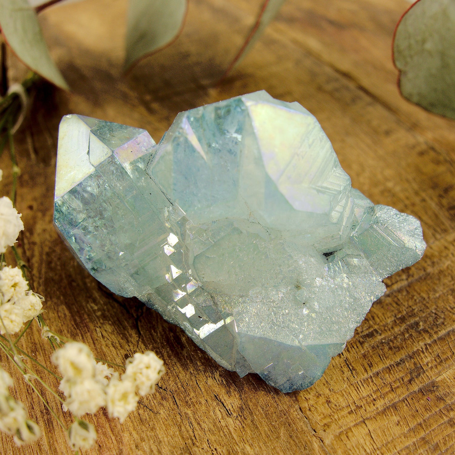 Gorgeous Rainbows Elestial Aqua Aura Quartz Cluster From Arkansas #1 - Earth Family Crystals