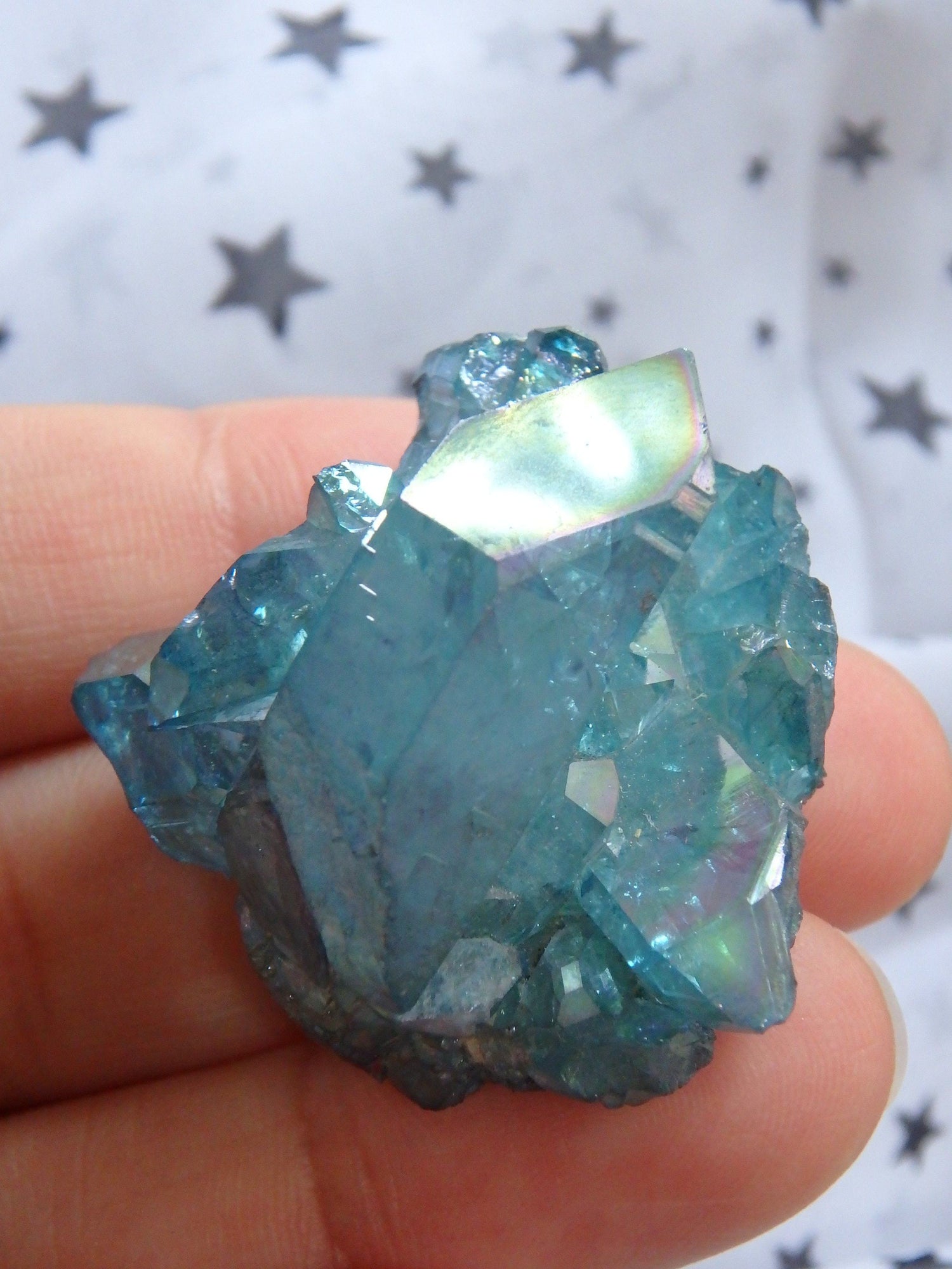  Cute Hand Held Aqua Aura Quartz Button Cluster From Arkansas