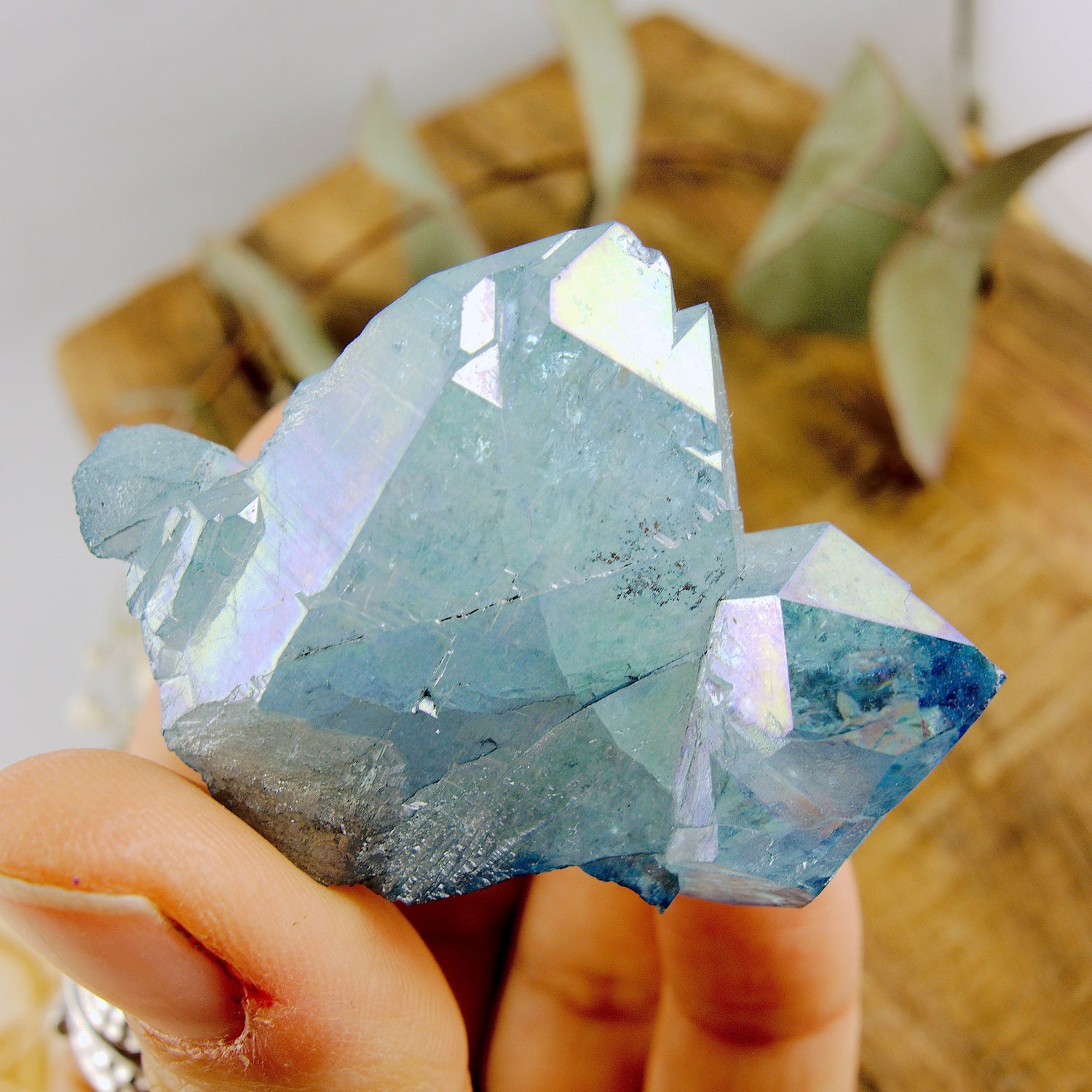 Gorgeous Rainbows Elestial Aqua Aura Quartz Cluster From Arkansas #1 - Earth Family Crystals