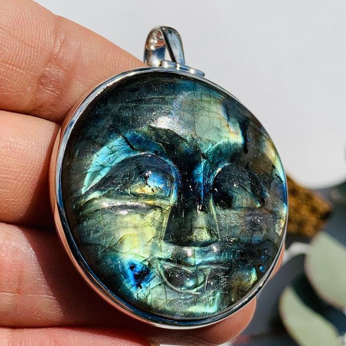  Amazing Tranquil Moon Goddess Face Labradorite Sterling Silver Pendant (Includes Silver Chain) #2