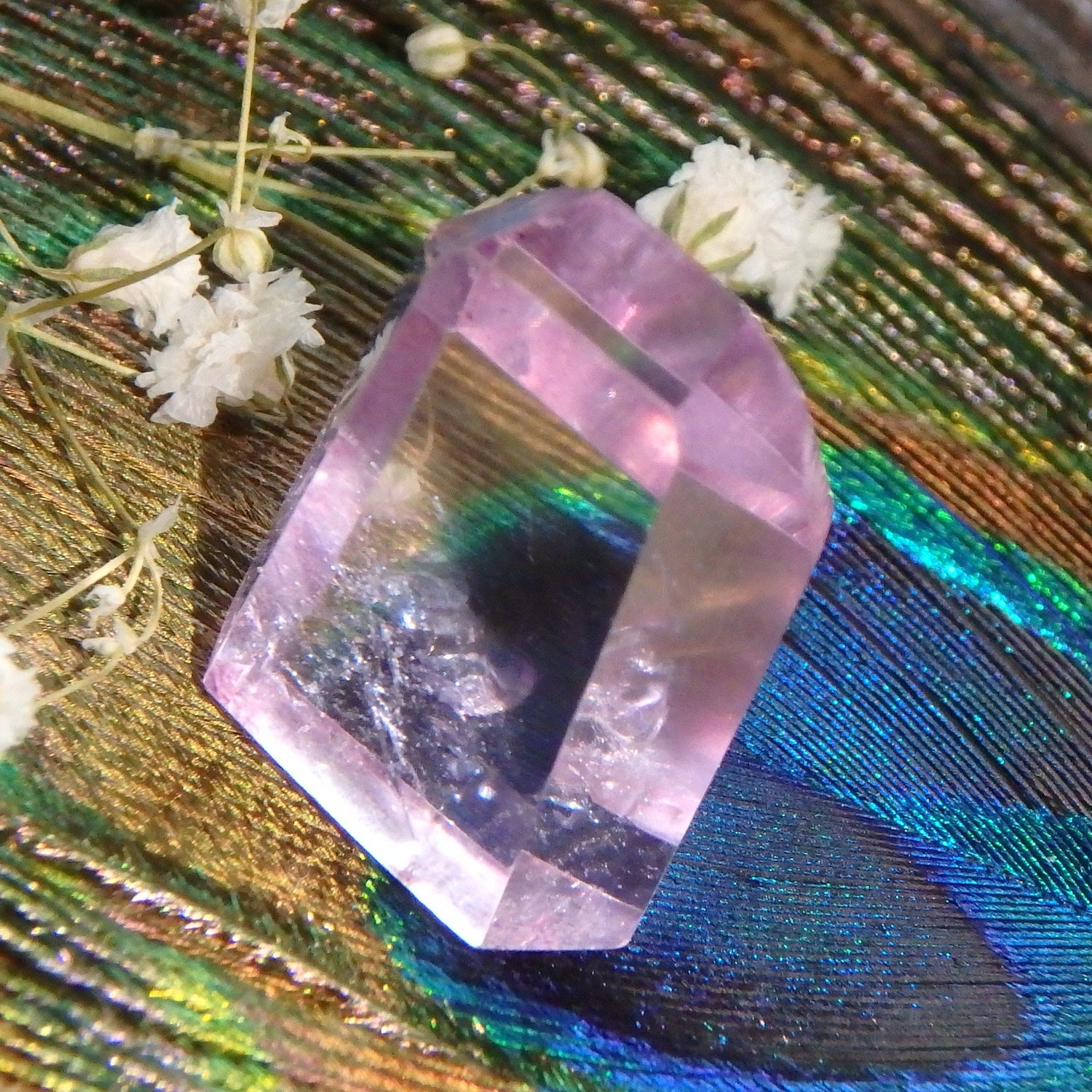  Cranberry Pink Rose Aura Quartz Mini Standing Generator