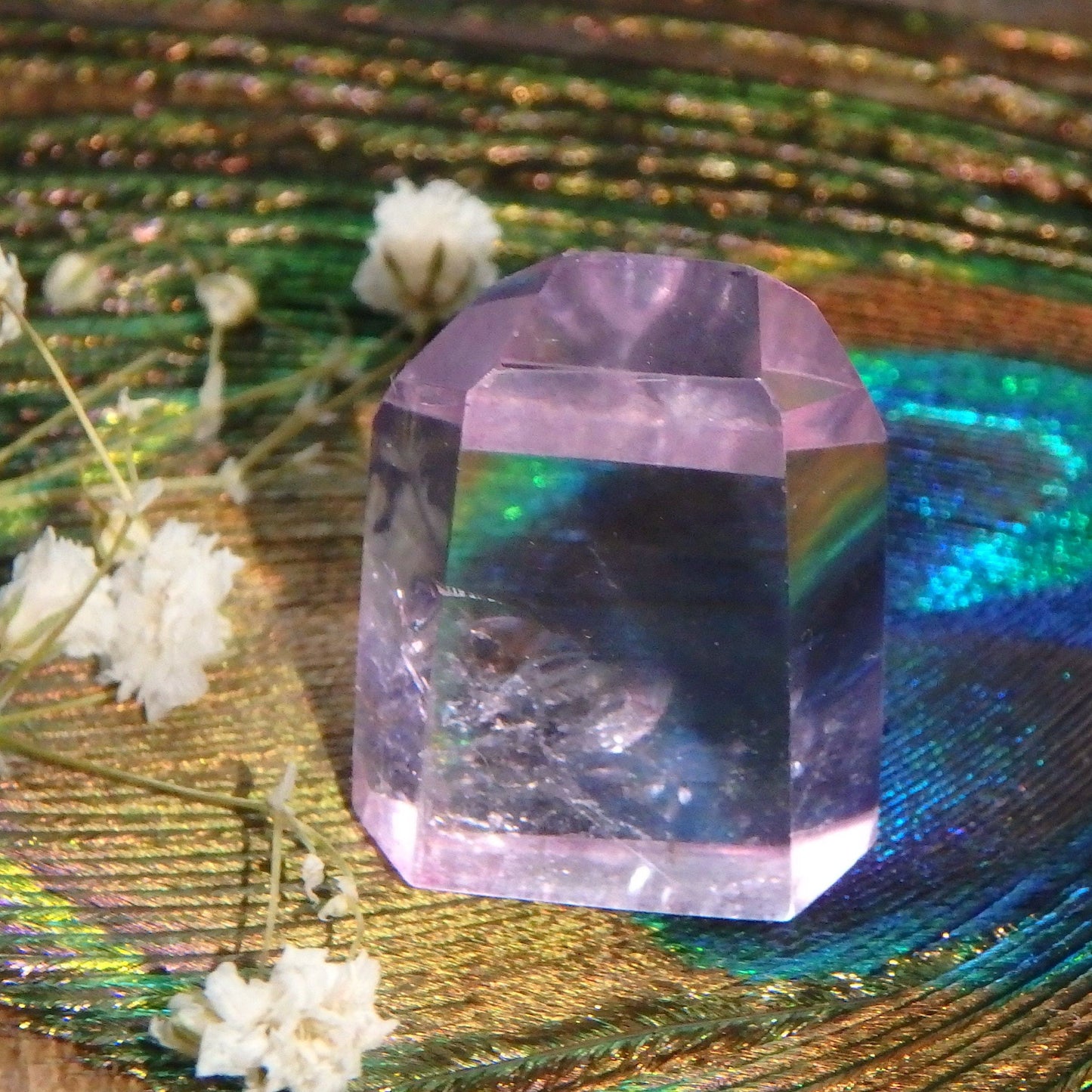  Cranberry Pink Rose Aura Quartz Mini Standing Generator