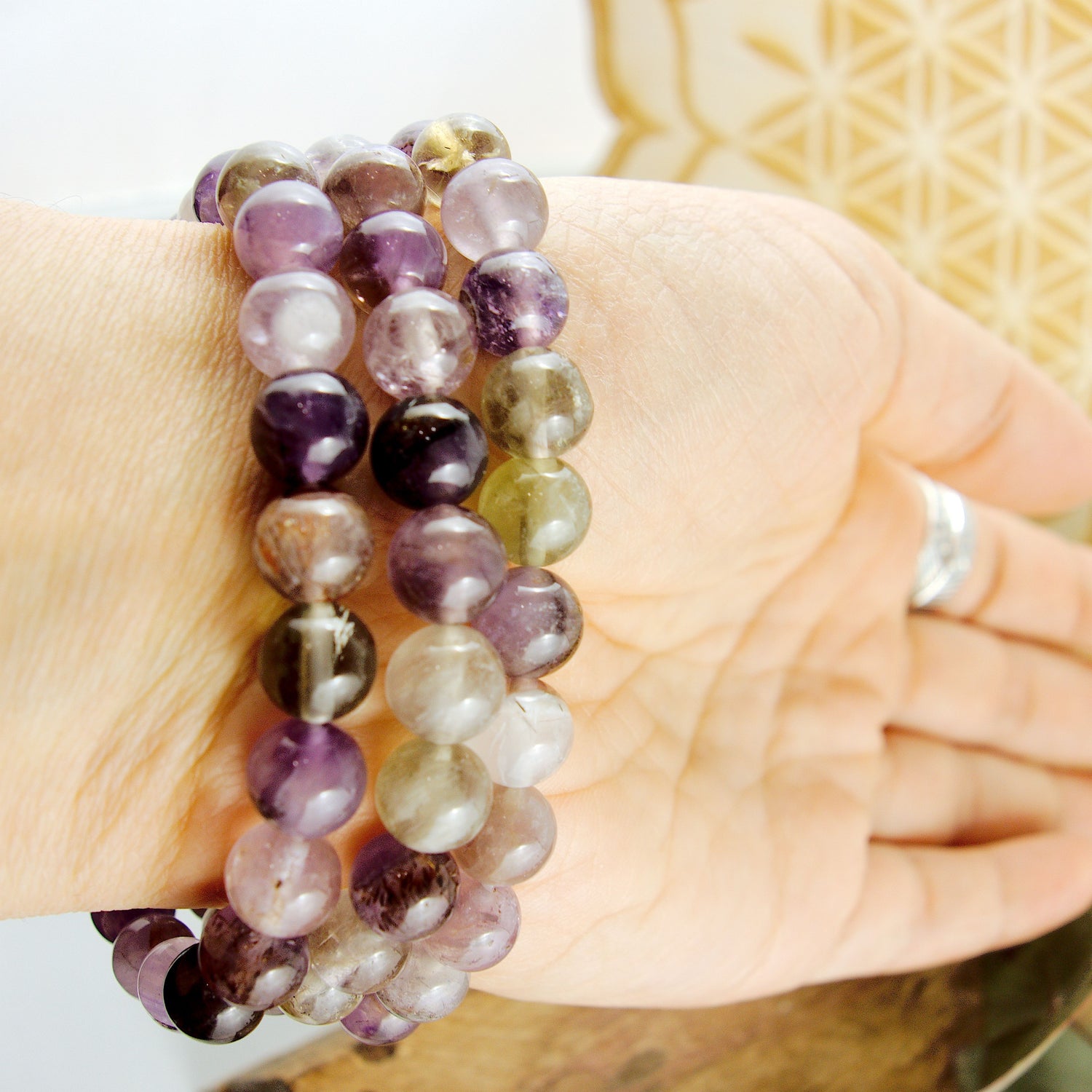 Multi Shades of Beauty! High Vibration Genuine Auralite-23 Rounded Bead Bracelet on Stretchy Cord - Earth Family Crystals