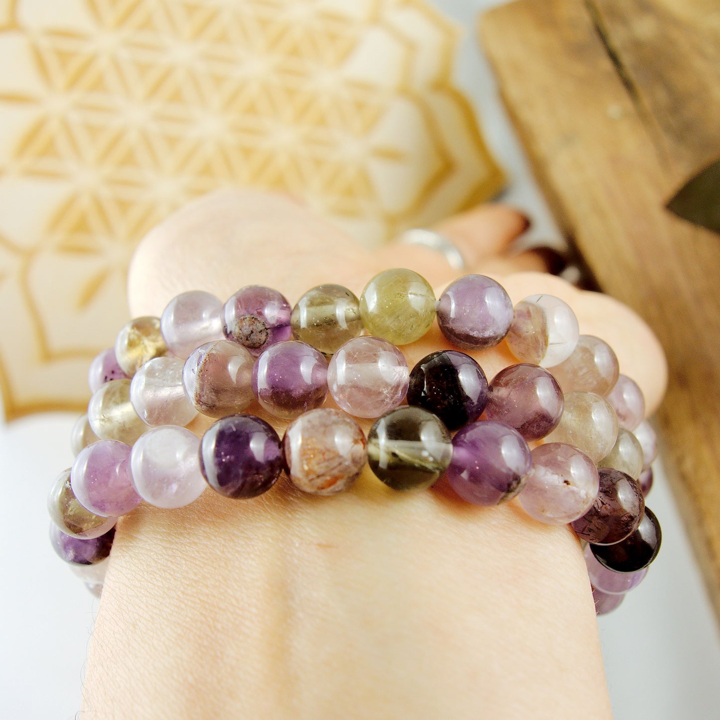 Multi Shades of Beauty! High Vibration Genuine Auralite-23 Rounded Bead Bracelet on Stretchy Cord - Earth Family Crystals