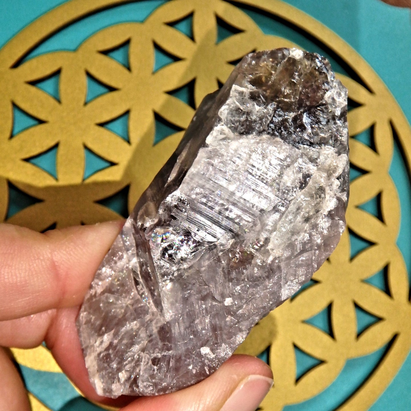 Green Inclusions & Rainbows Elestial Tip  Auralite-23 Point From Ontario, Canada - Earth Family Crystals