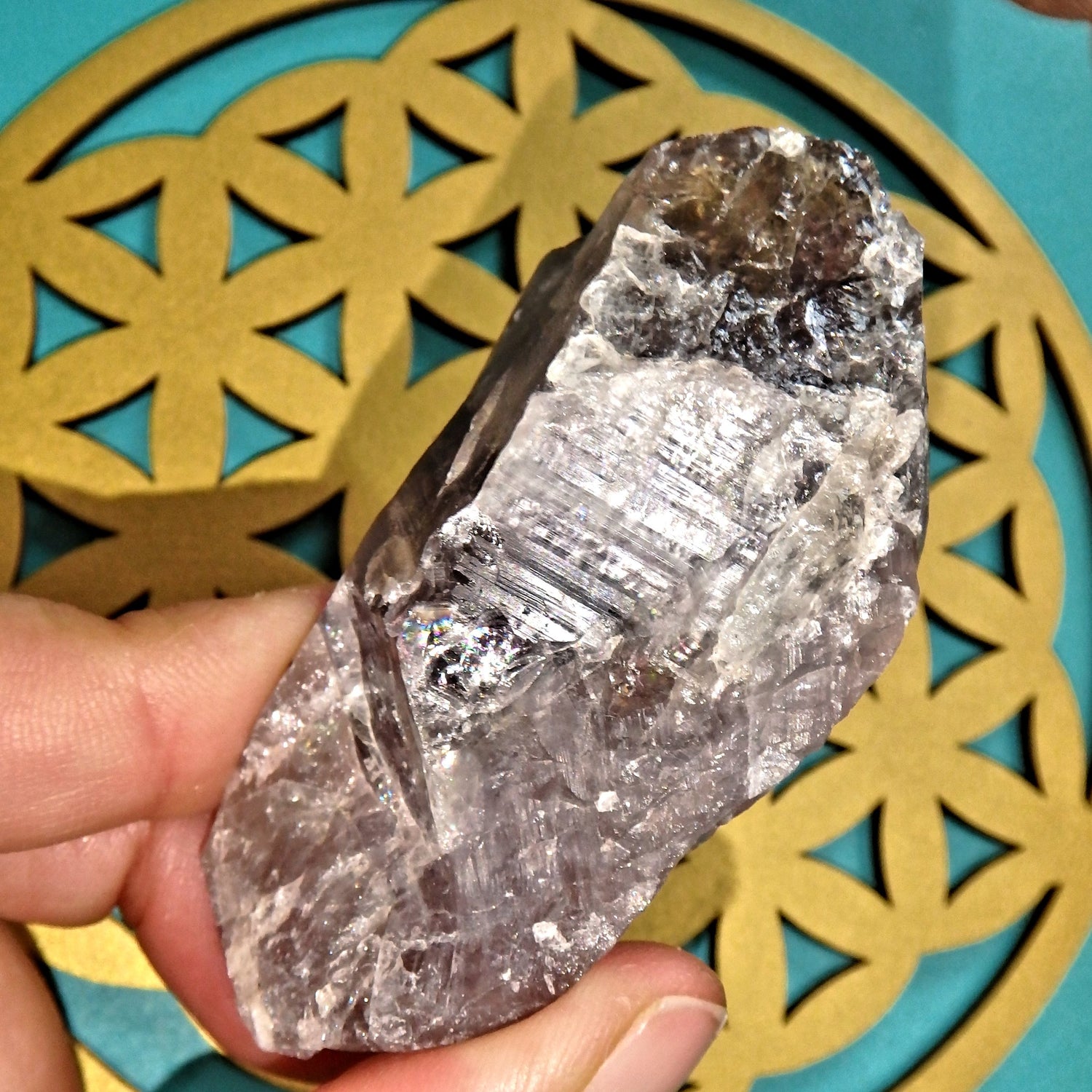 Green Inclusions & Rainbows Elestial Tip  Auralite-23 Point From Ontario, Canada - Earth Family Crystals