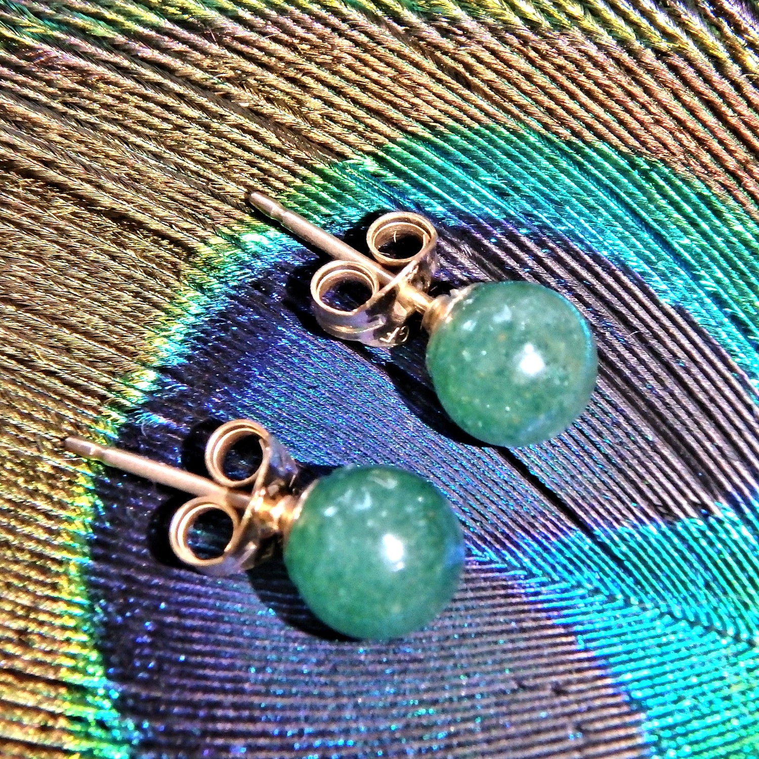Green Aventurine Gold Fill Stud Earrings - Earth Family Crystals