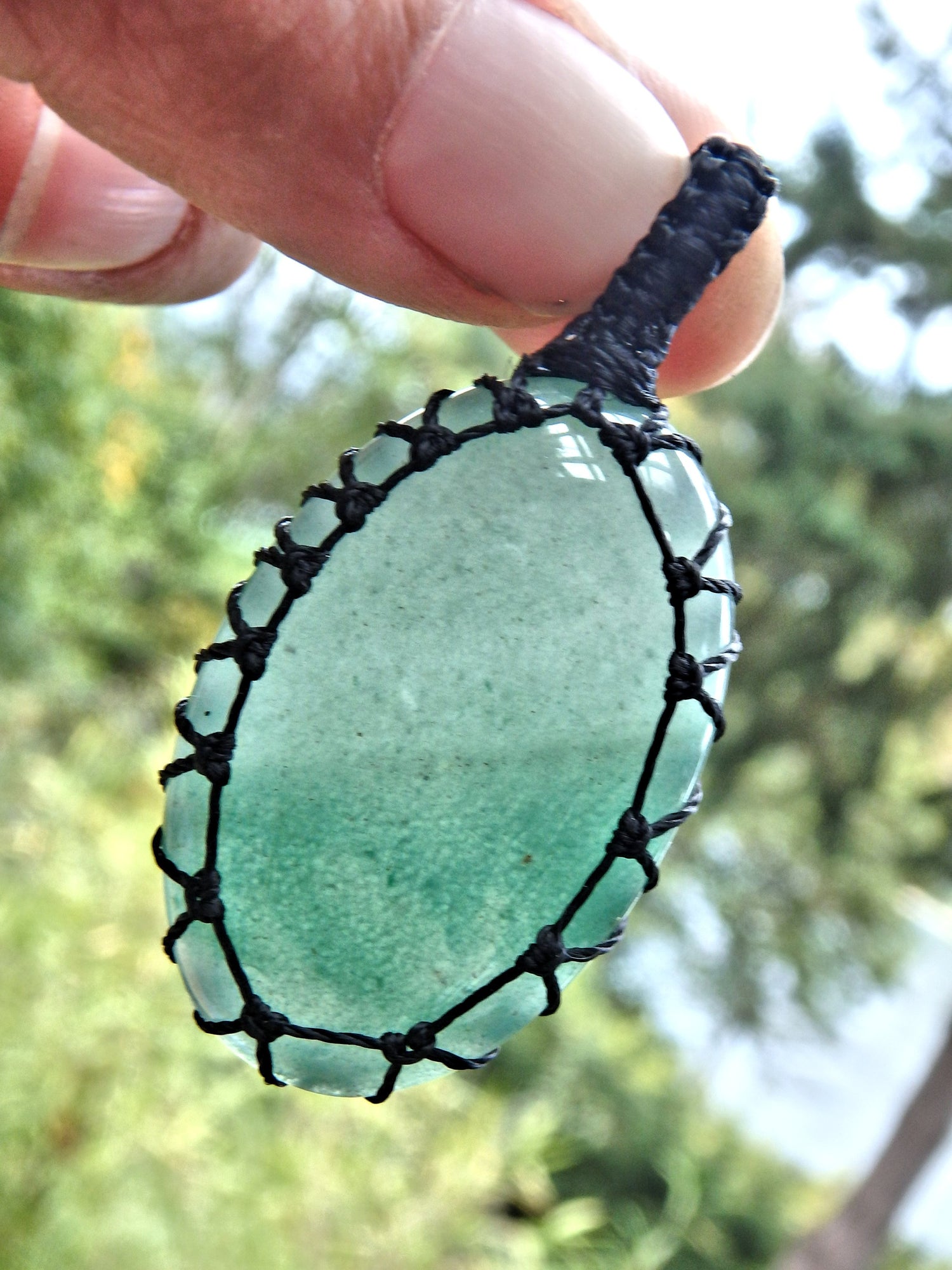 Spring Green Aventurine  Macrame Wrapped Pendant - Metiz Tier Price