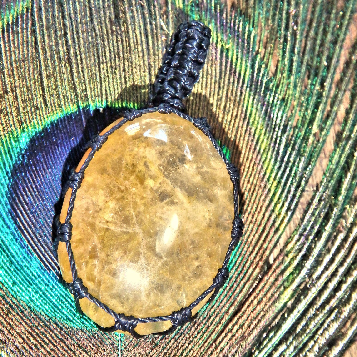  Golden Azeztulite Macrame Wrapped Pendant Default Title - Earth Family Crystals