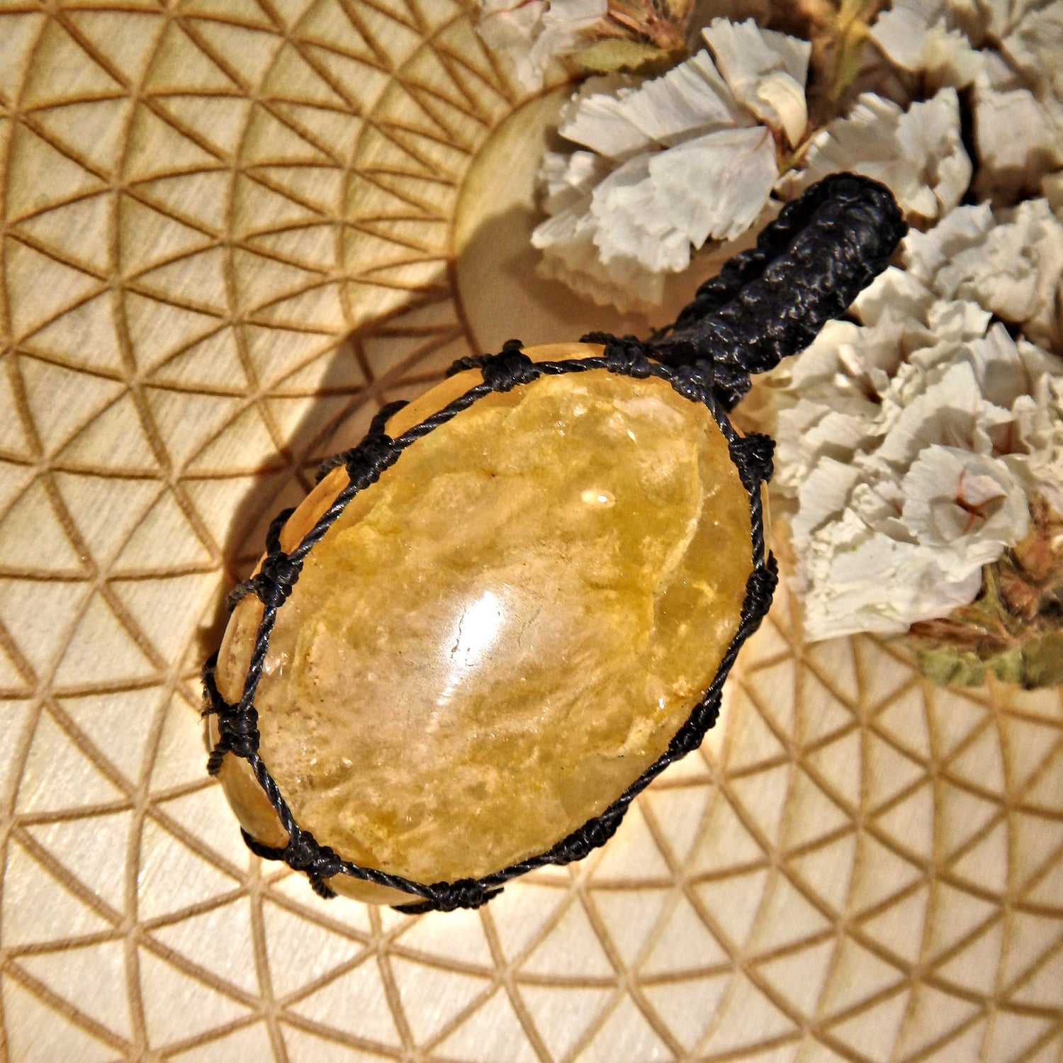 Handmade Golden Azeztulite Macrame Wrapped Pendant - Earth Family Crystals