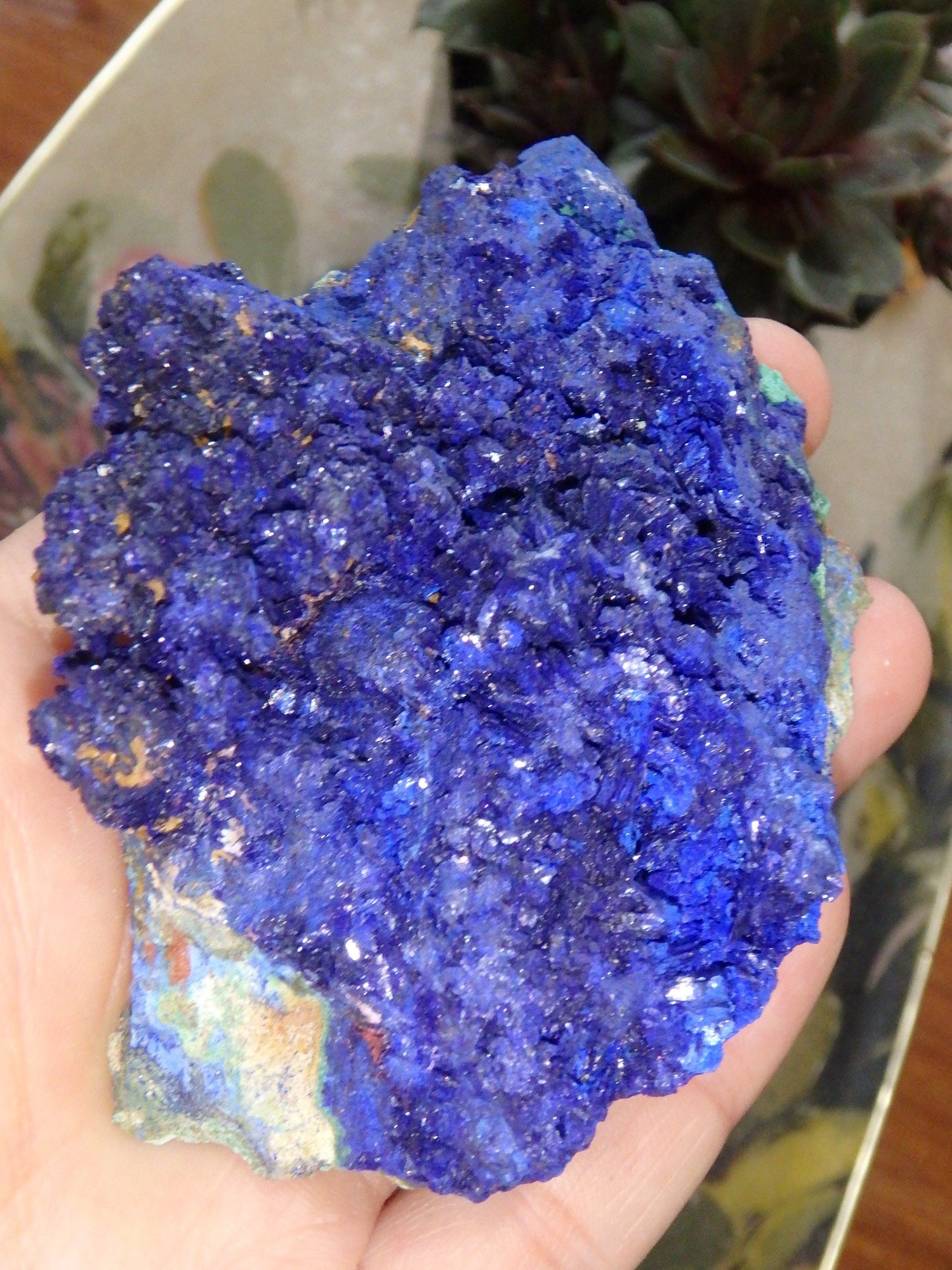  Azure Blue Sparkle Azurite With Malachite Inclusions From Morocco